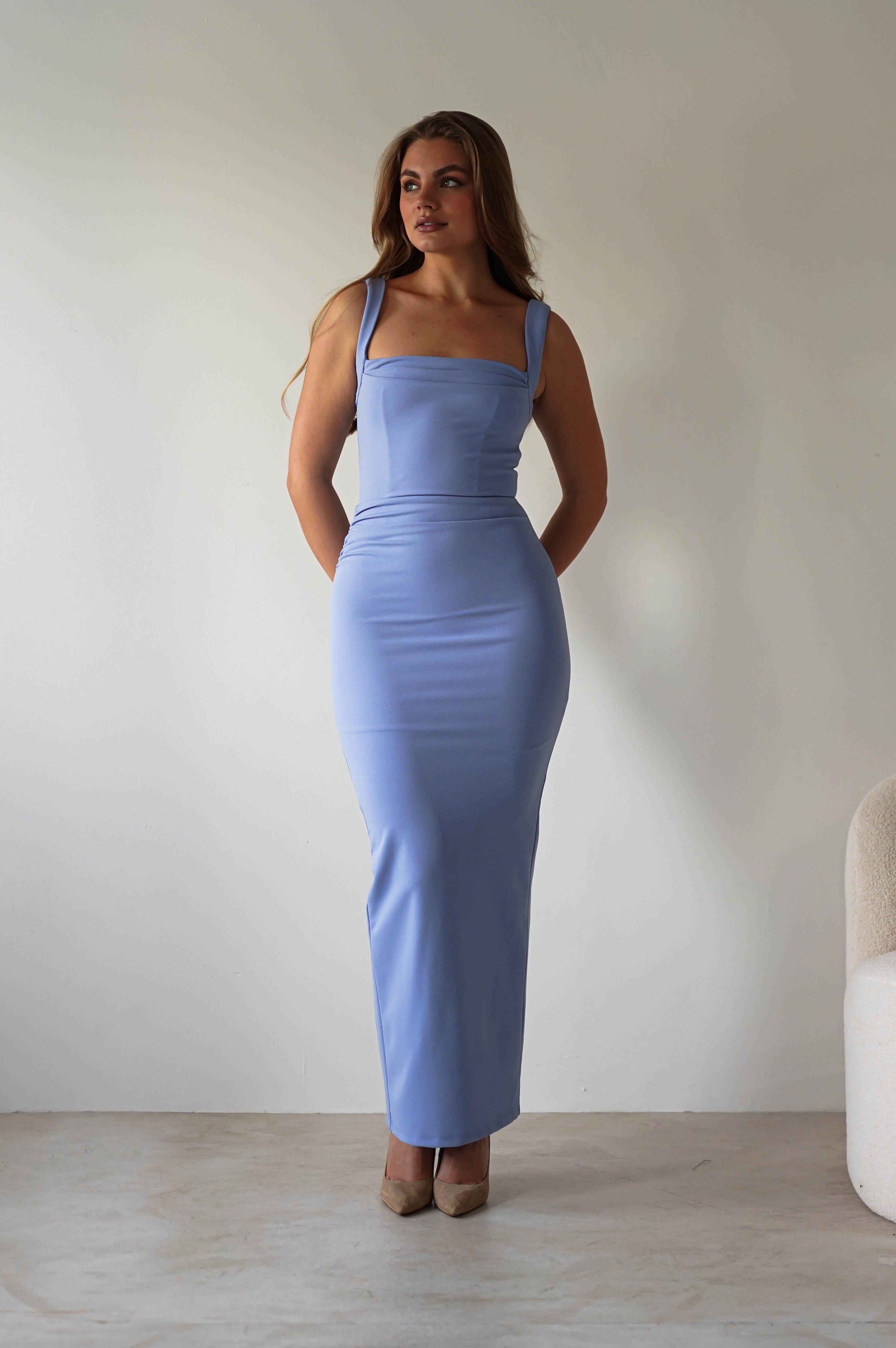 Brooke Square Neck Maxi Dress | Blue | Oh Hello Clothing | XS (6)