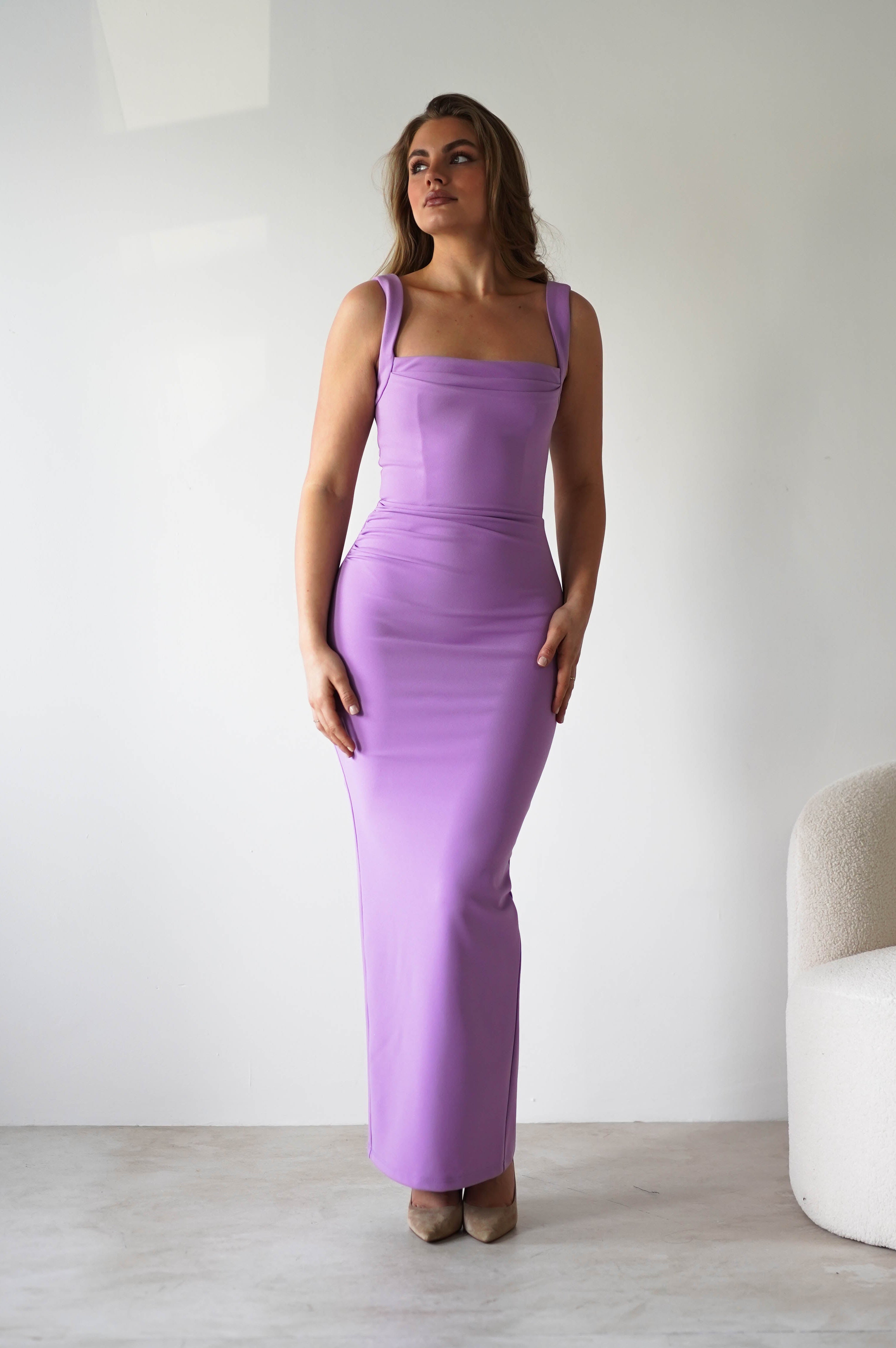 Brooke Square Neck Maxi Dress | Lilac | Oh Hello Clothing | XS (6)