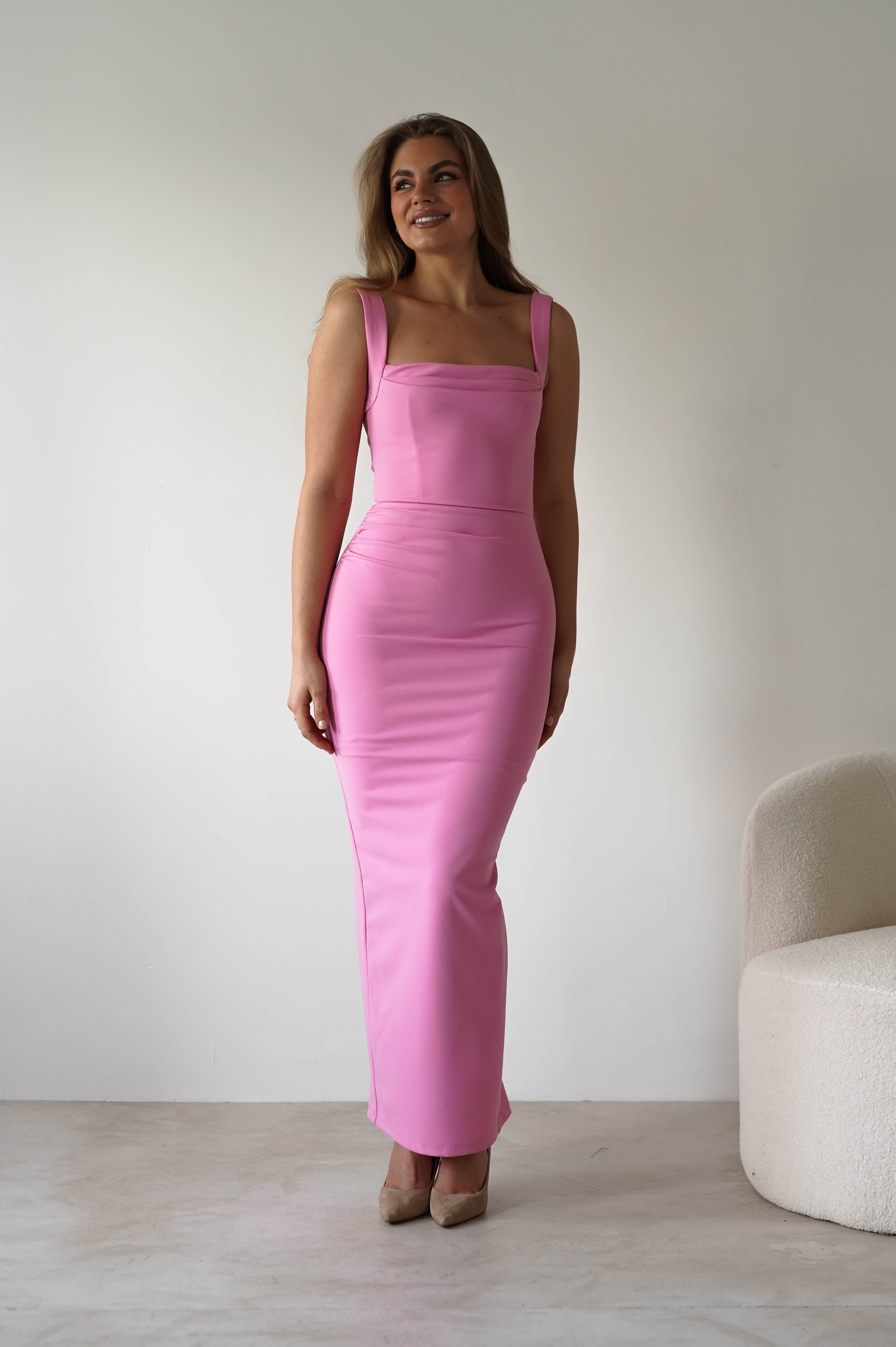 Brooke Square Neck Maxi Dress | Pink | Oh Hello Clothing | XS (6)