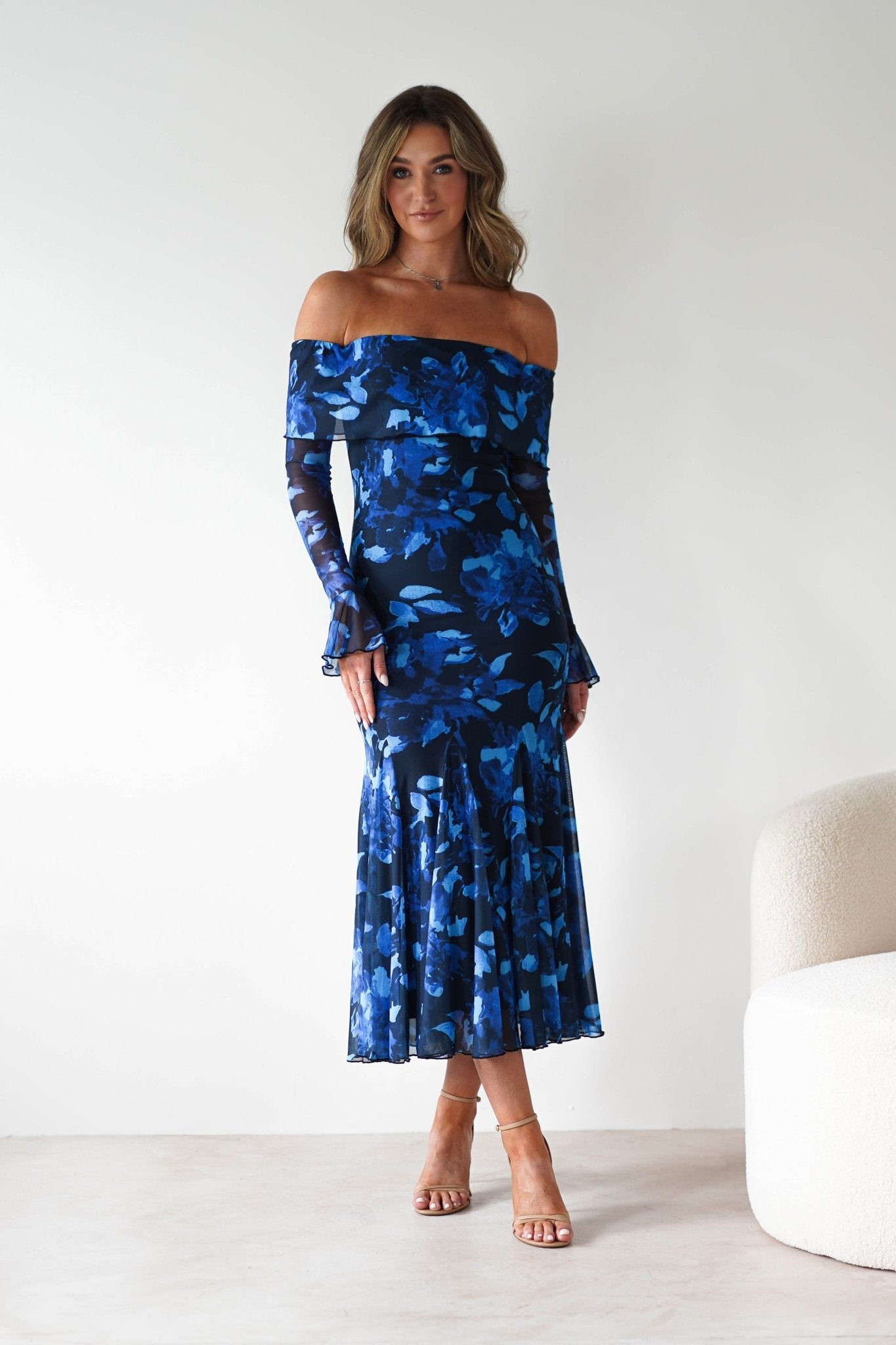 Bryanna Long Sleeve Mesh Maxi Dress | Blue Floral | Oh Hello Clothing | XS (6)