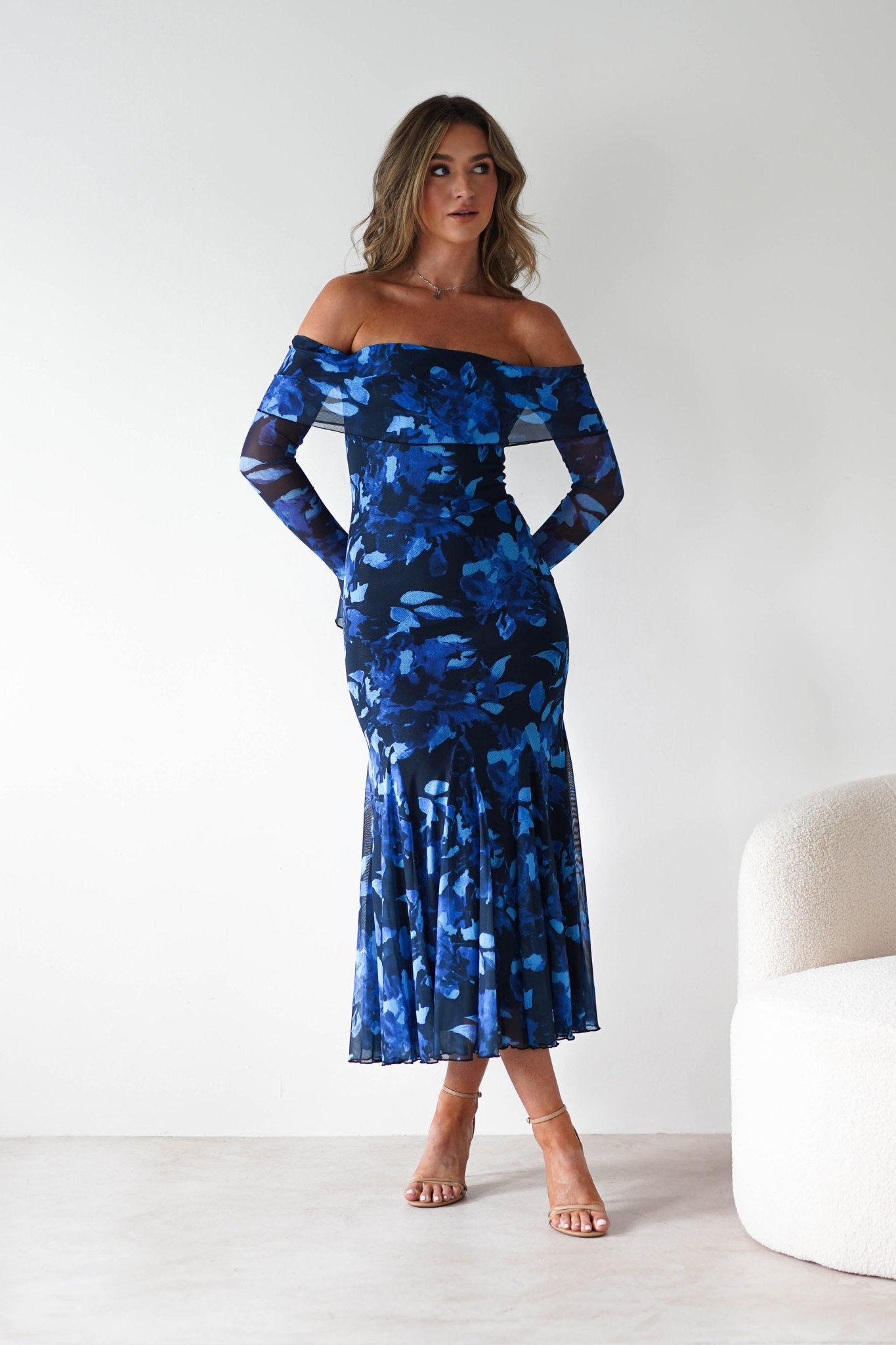 Bryanna Long Sleeve Mesh Maxi Dress | Blue Floral | Oh Hello Clothing | XS (6)