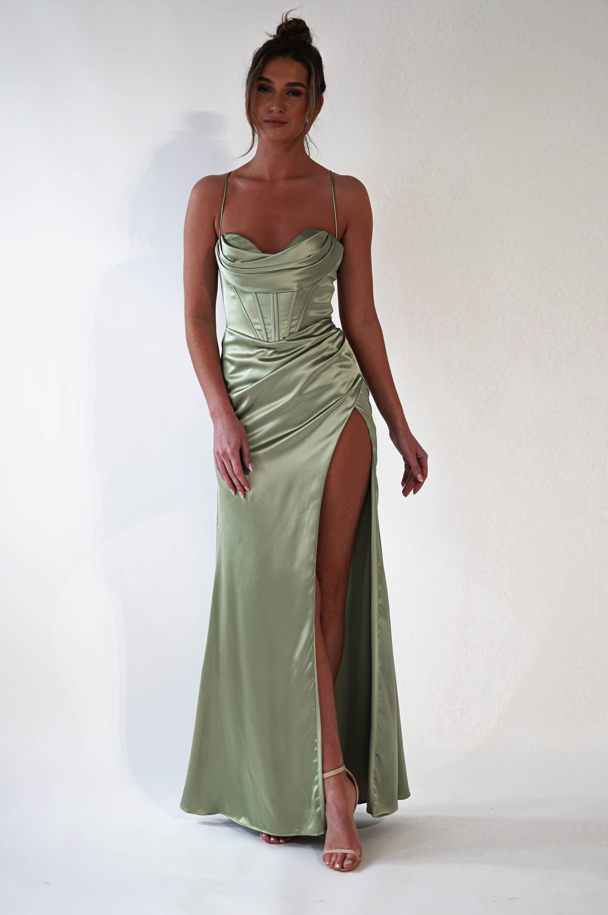Julianne Corset Satin Gown | Sage - Oh Hello Clothing
