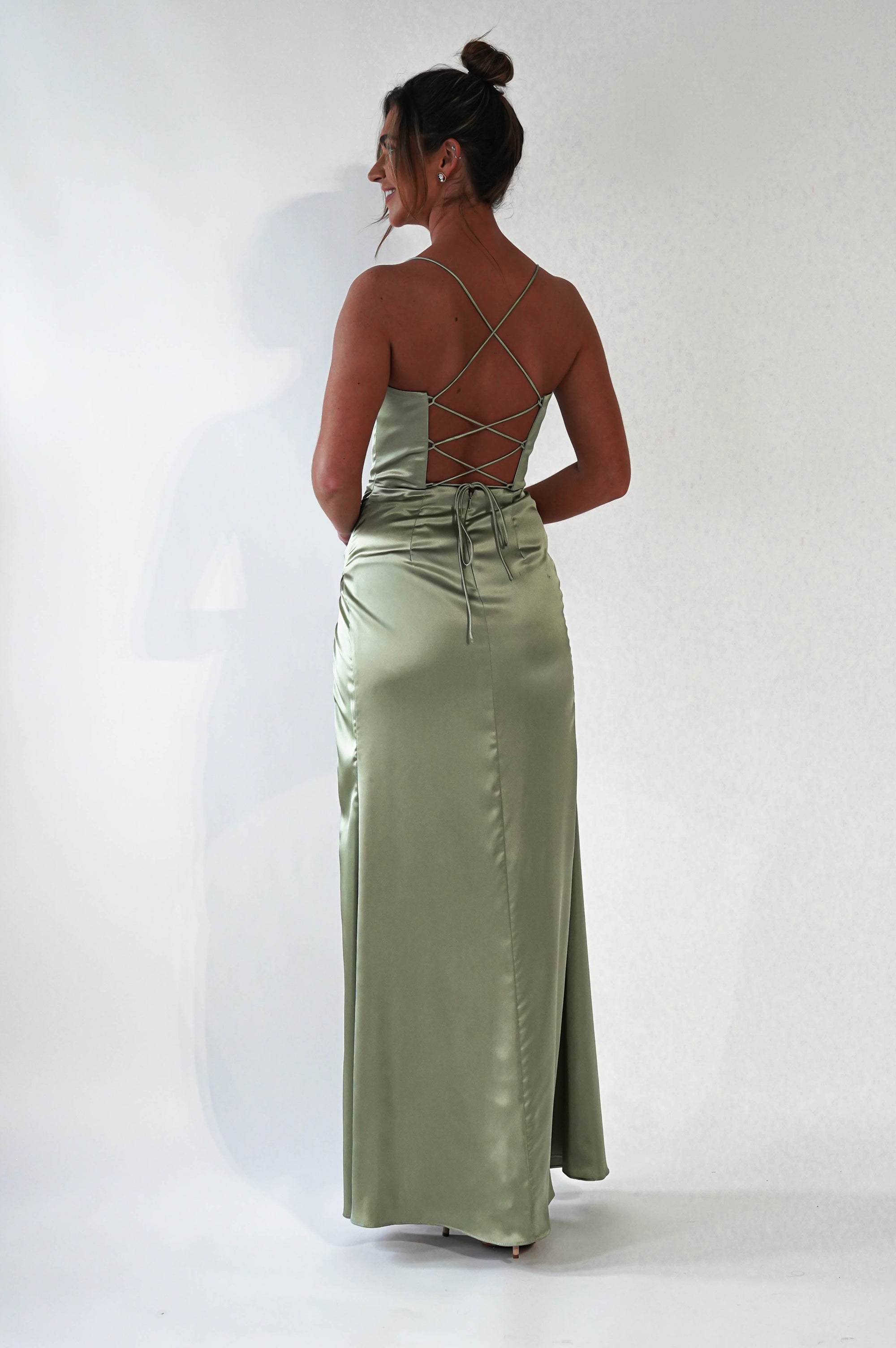 Julianne Corset Satin Gown | Sage - Oh Hello Clothing
