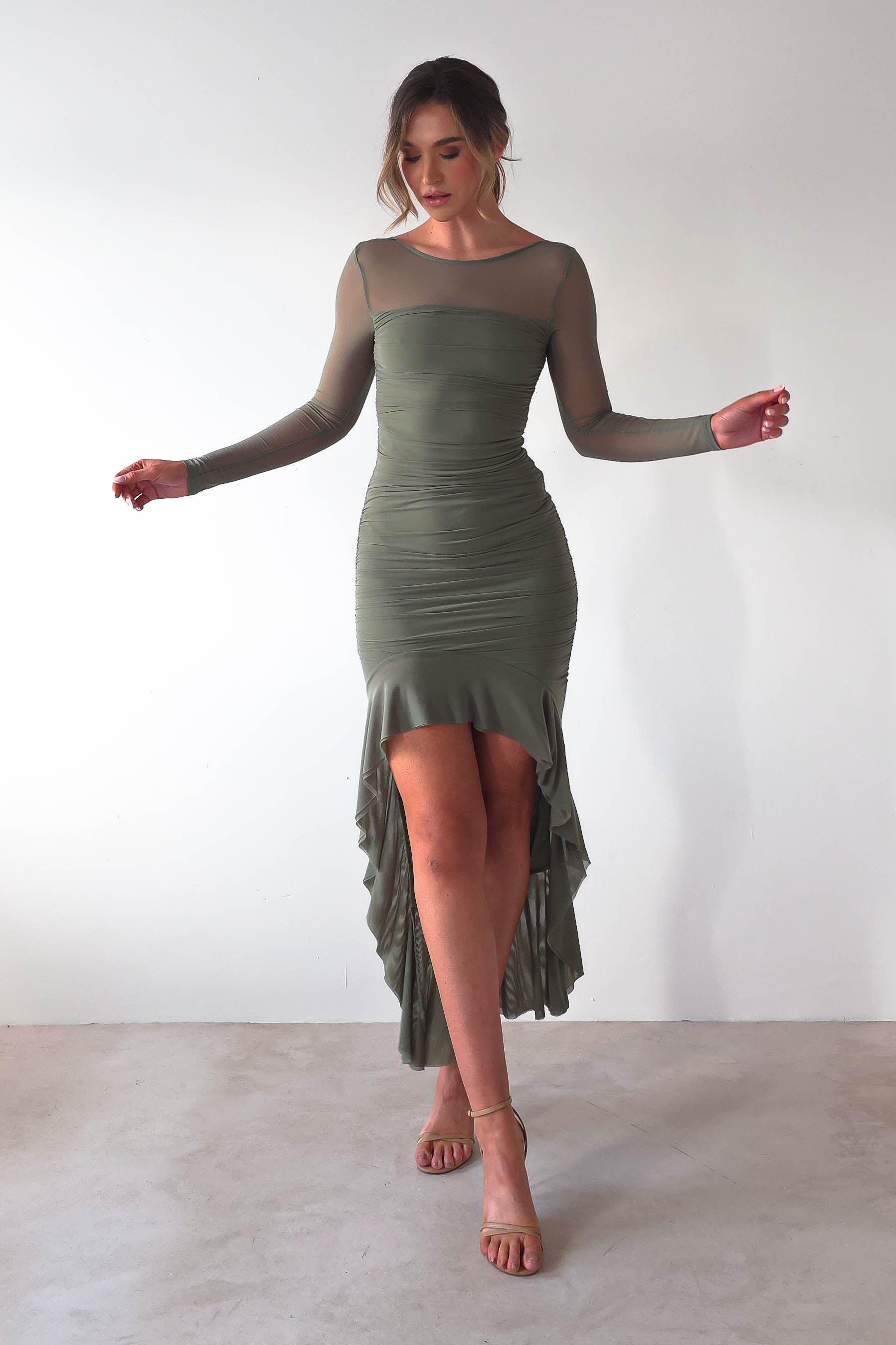 Carlson Mesh Midaxi Dress | Olive - Oh Hello Clothing