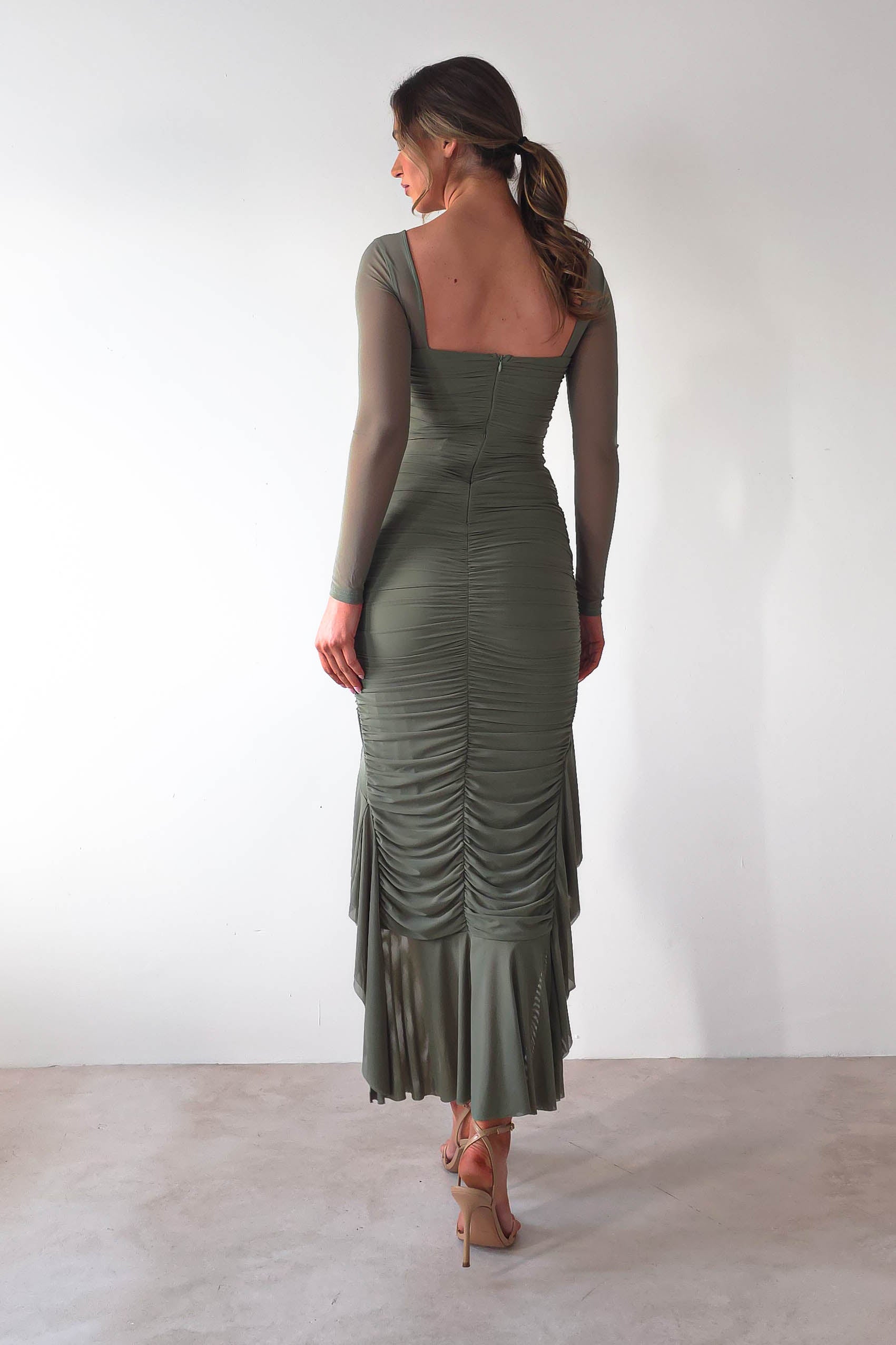 Carlson Mesh Midaxi Dress | Olive - Oh Hello Clothing