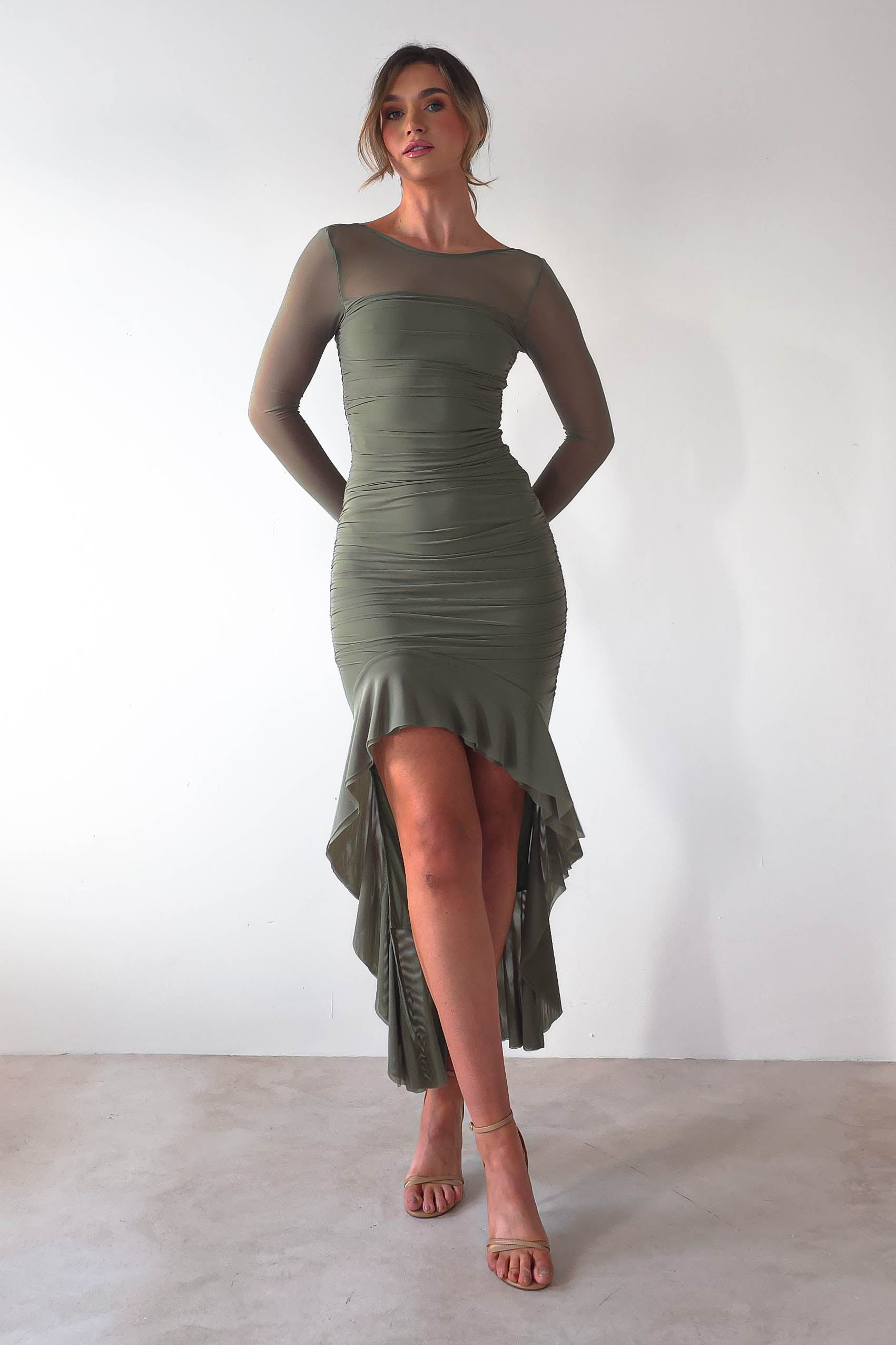 Carlson Mesh Midaxi Dress | Olive - Oh Hello Clothing