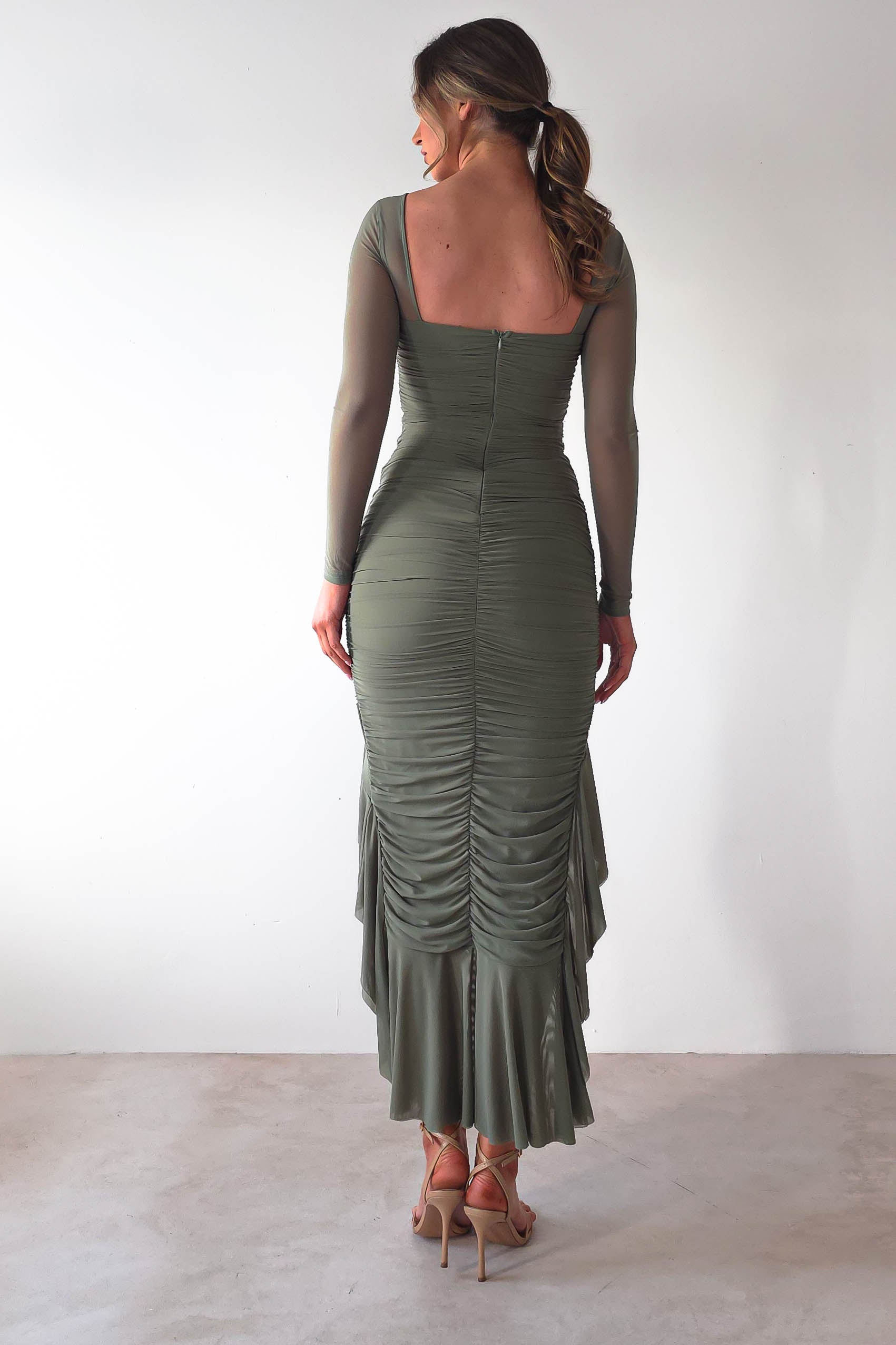 Carlson Mesh Midaxi Dress | Olive - Oh Hello Clothing
