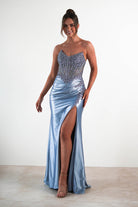 Caspian Embellished Bodycon Gown | Dusty Blue | Oh Hello Clothing | XS (6)