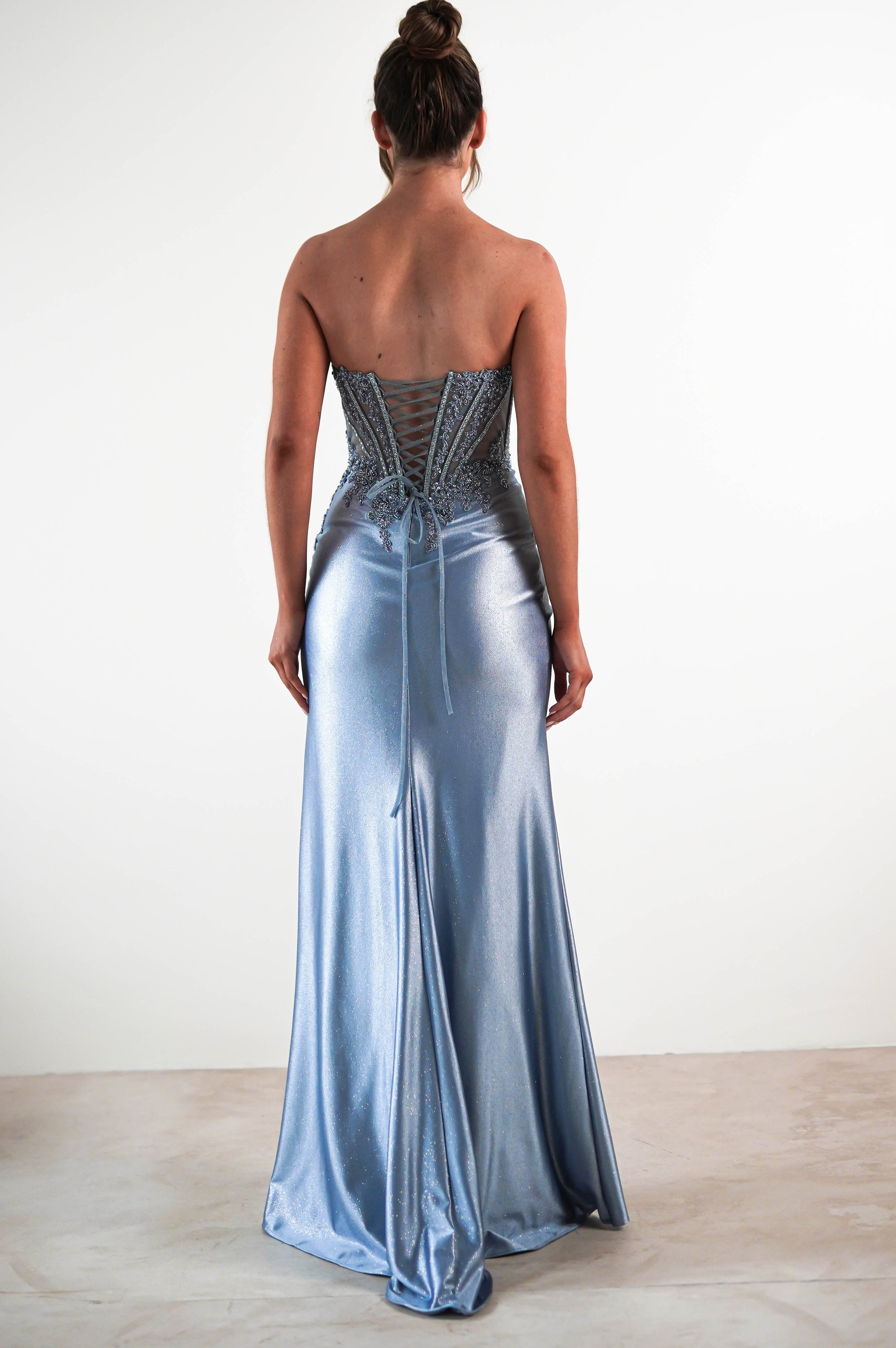 Caspian Embellished Bodycon Gown | Dusty Blue | Oh Hello Clothing | XS (6)