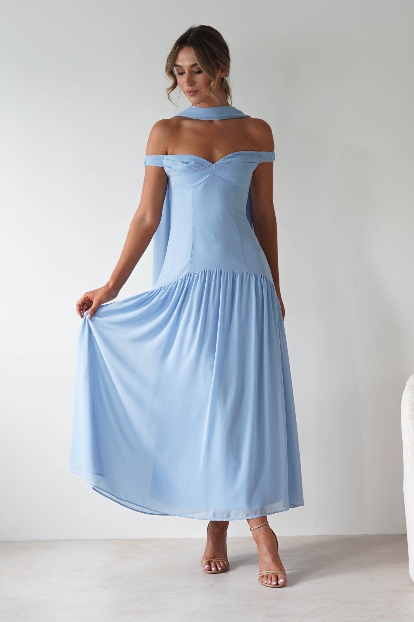 Cassandra Chiffon Skater Maxi Dress | Blue | Oh Hello Clothing | XS(6)