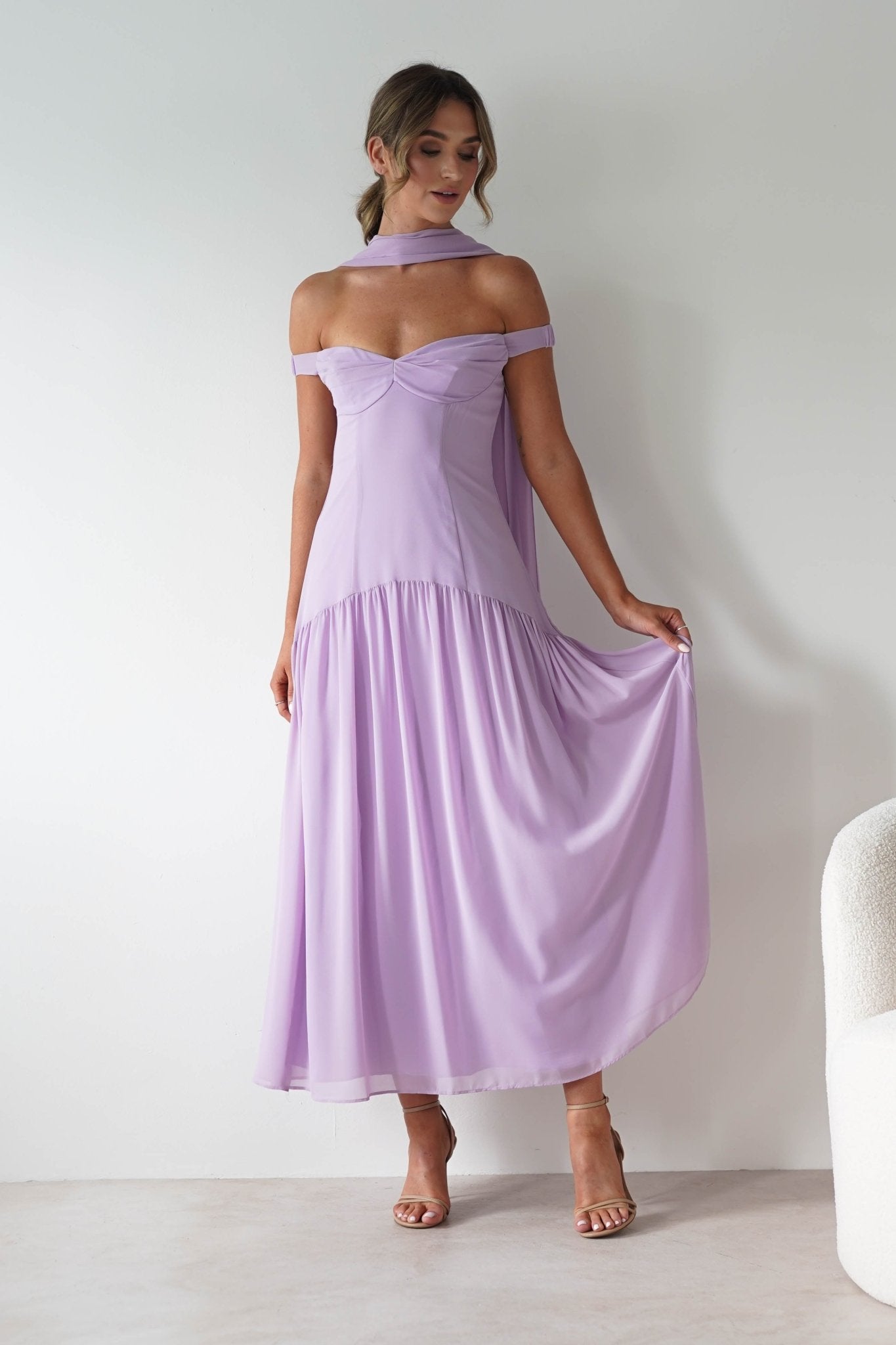 Cassandra Chiffon Skater Maxi Dress | Lilac | Oh Hello Clothing | XS(6)