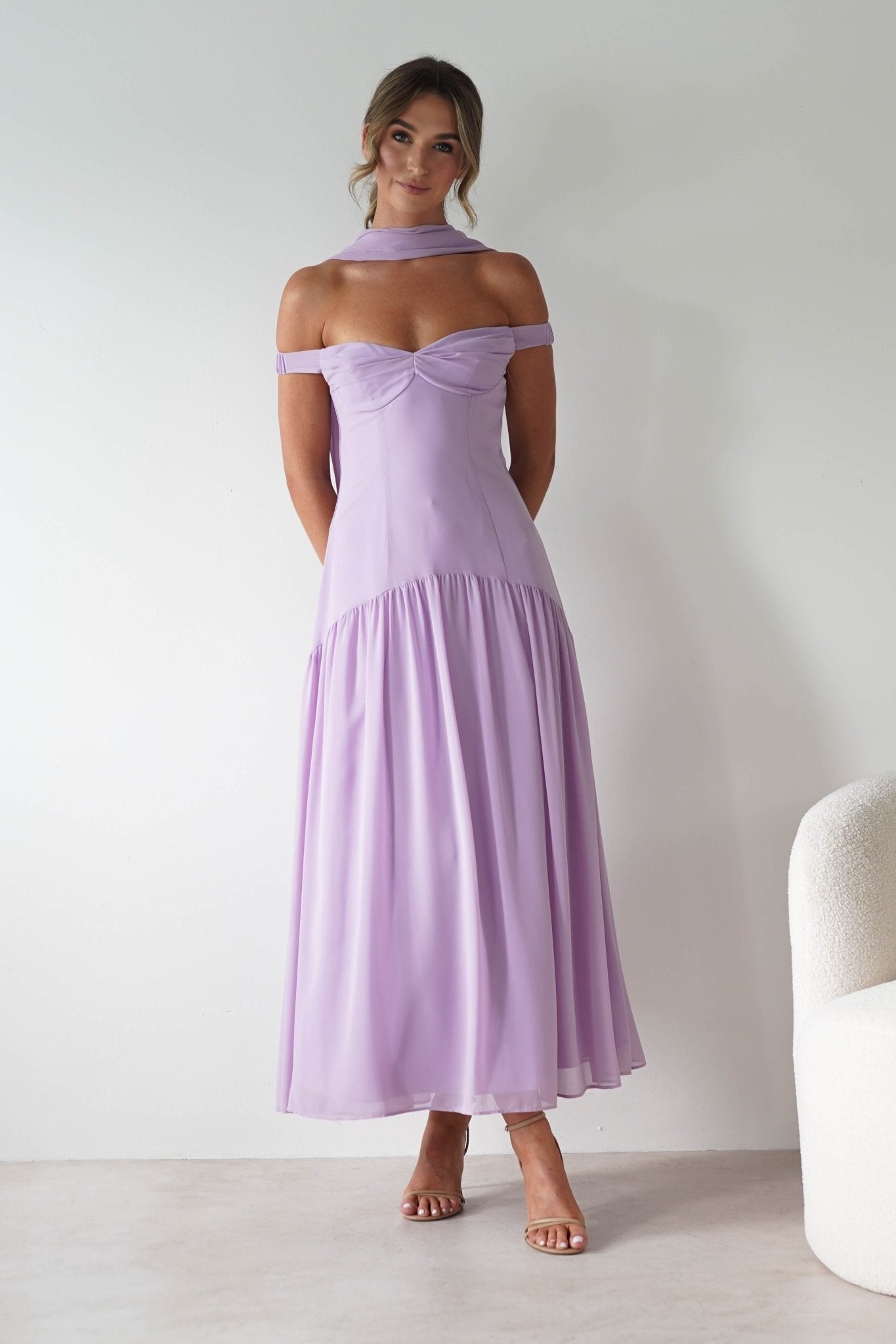 Cassandra Chiffon Skater Maxi Dress | Lilac | Oh Hello Clothing | XS(6)