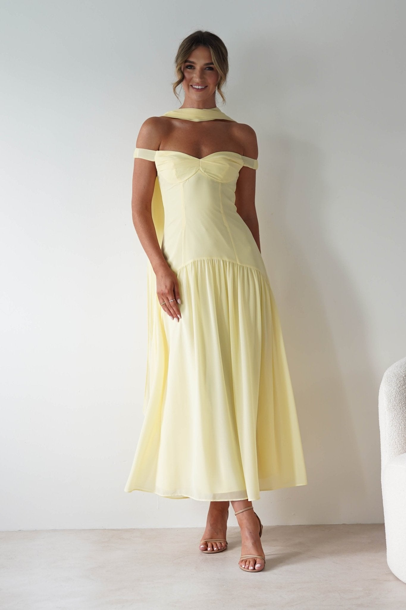 Cassandra Chiffon Skater Maxi Dress | Yellow | Oh Hello Clothing | XS(6)