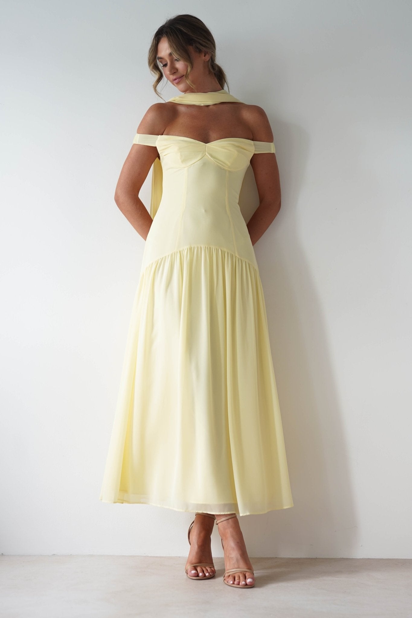 Cassandra Chiffon Skater Maxi Dress | Yellow | Oh Hello Clothing | XS(6)