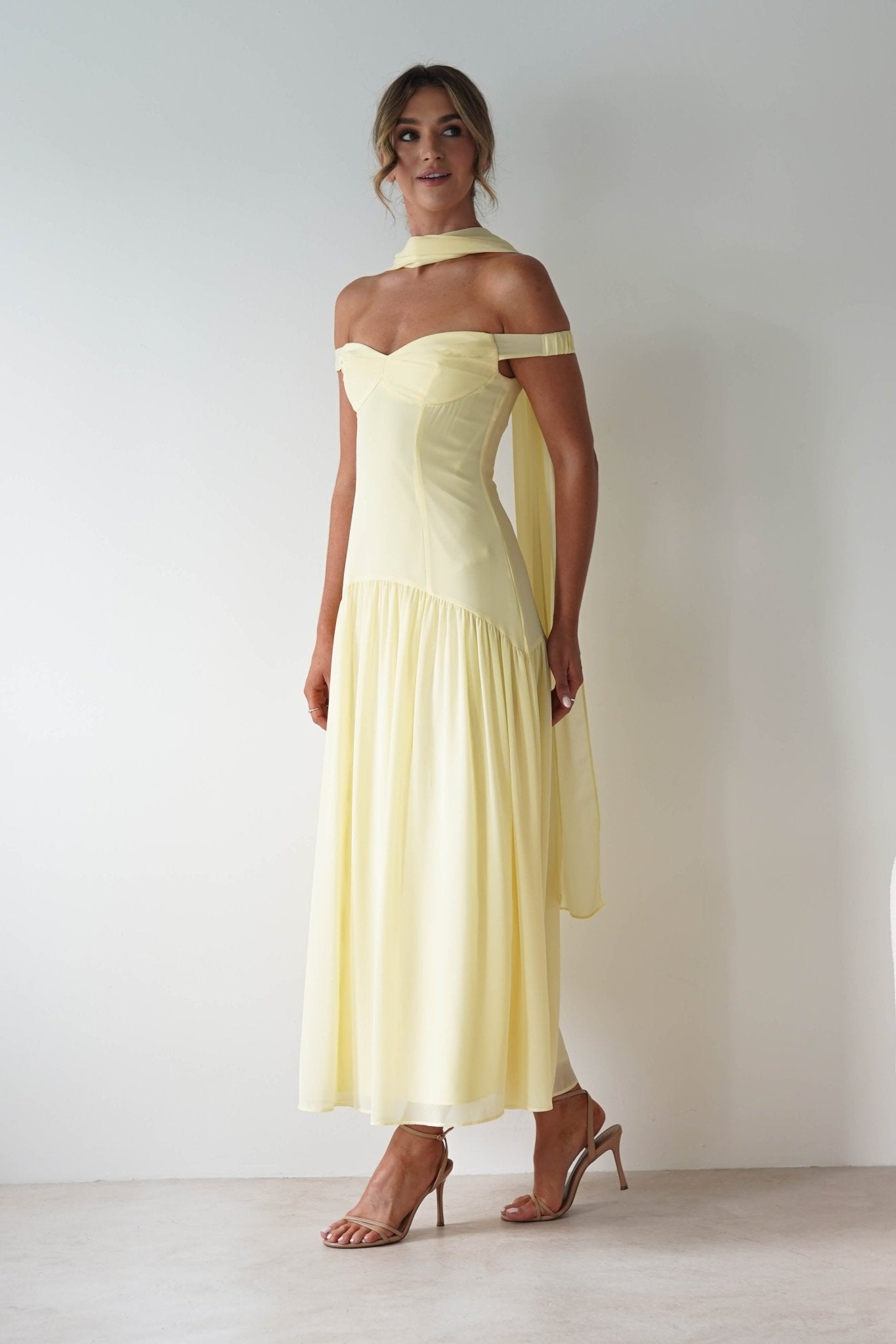 Cassandra Chiffon Skater Maxi Dress | Yellow | Oh Hello Clothing | XS(6)