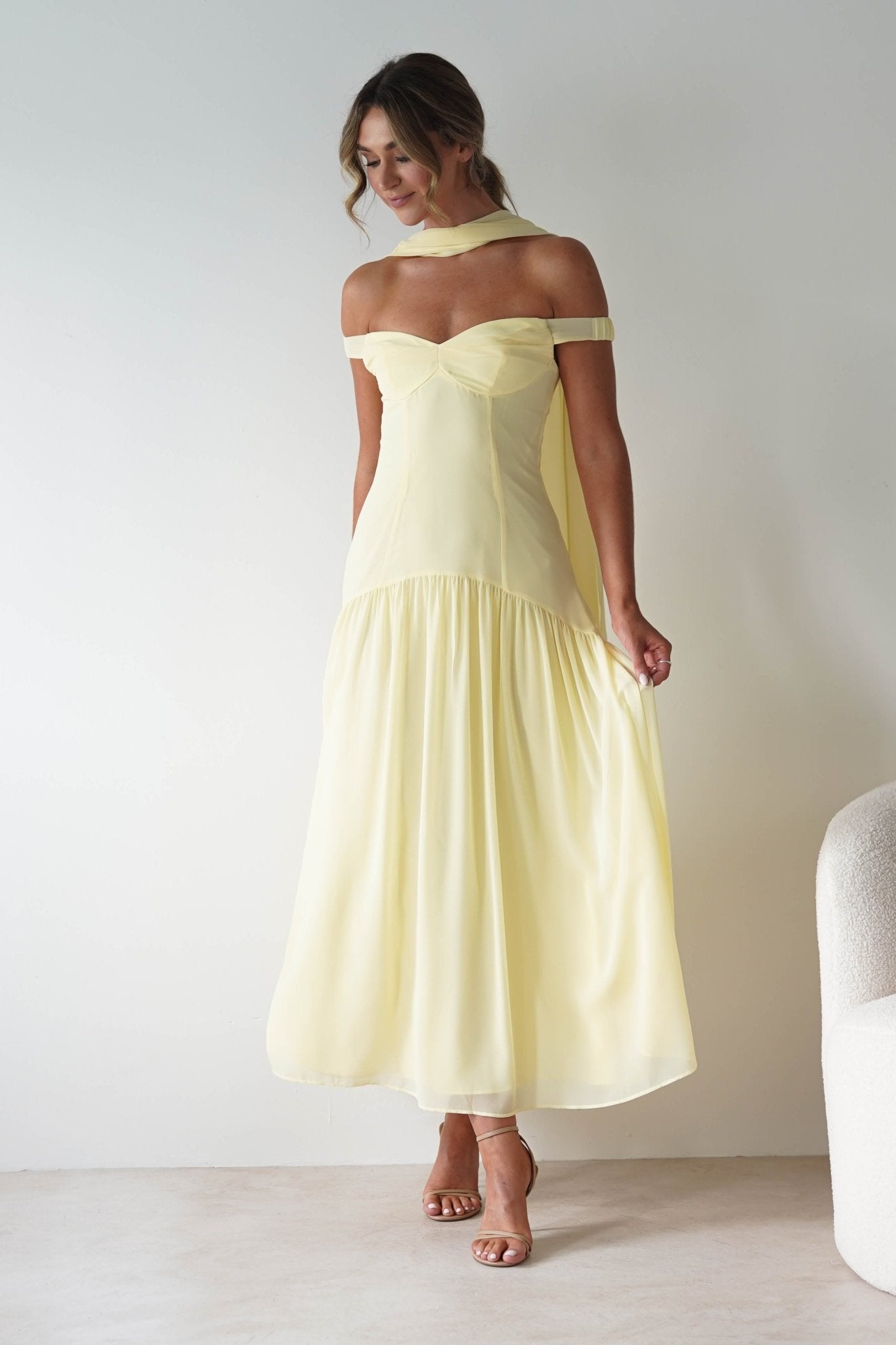 Cassandra Chiffon Skater Maxi Dress | Yellow | Oh Hello Clothing | XS(6)