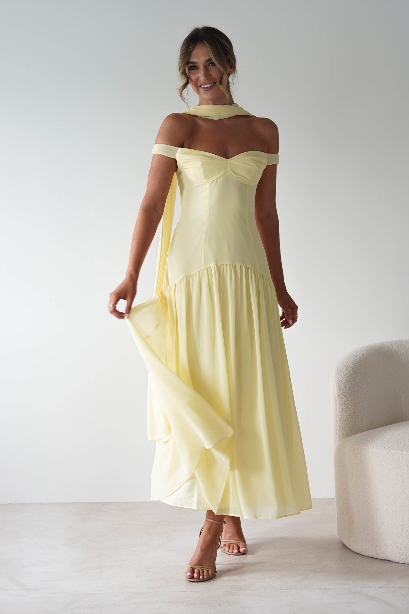 Cassandra Chiffon Skater Maxi Dress | Yellow | Oh Hello Clothing | XS(6)