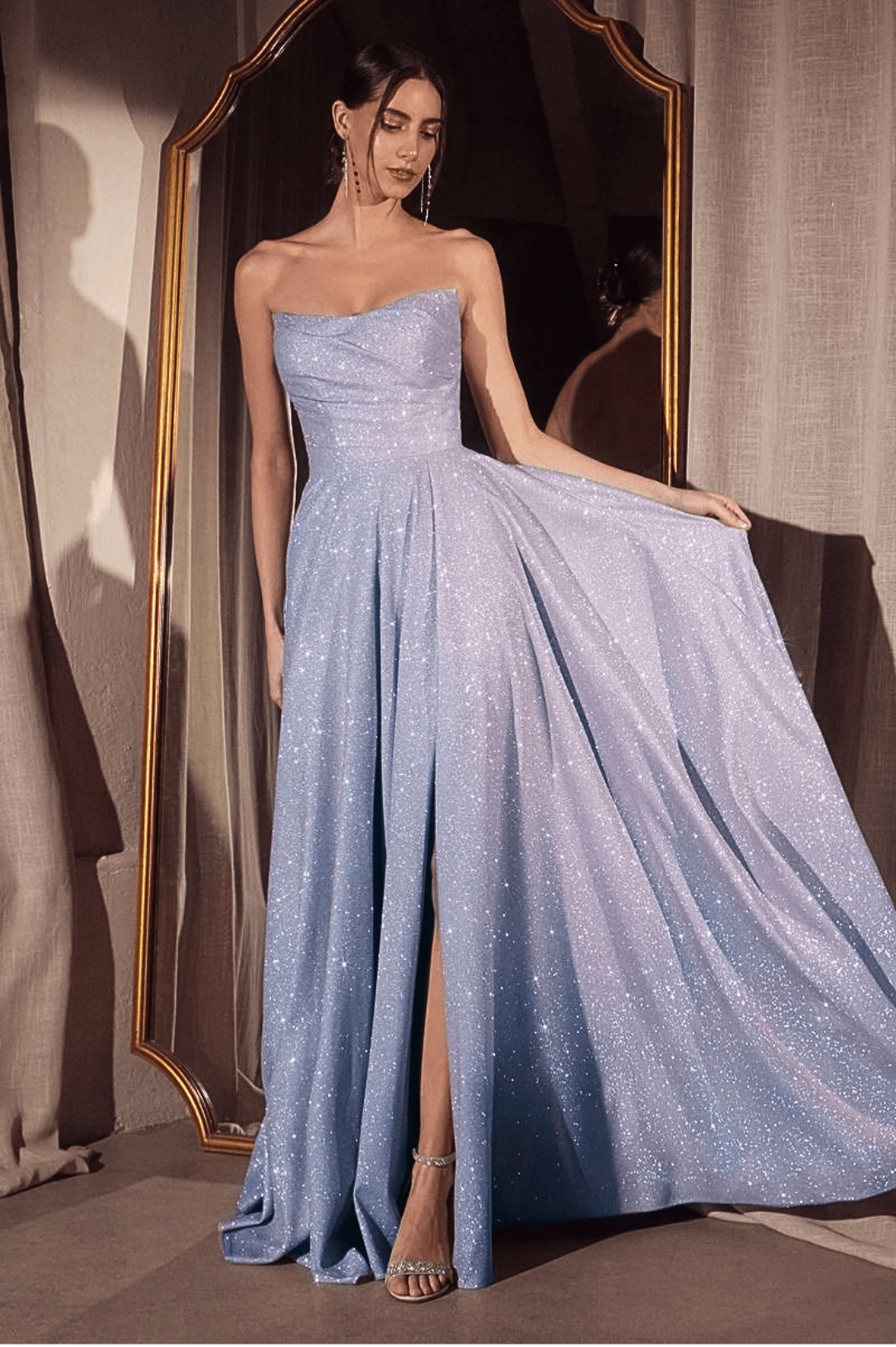 Cassia Strapless Glitter Aline Gown | Blue - Oh Hello Clothing