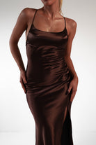Celinee Satin Maxi Gown | Brown | Oh Hello Clothing | XS (6)
