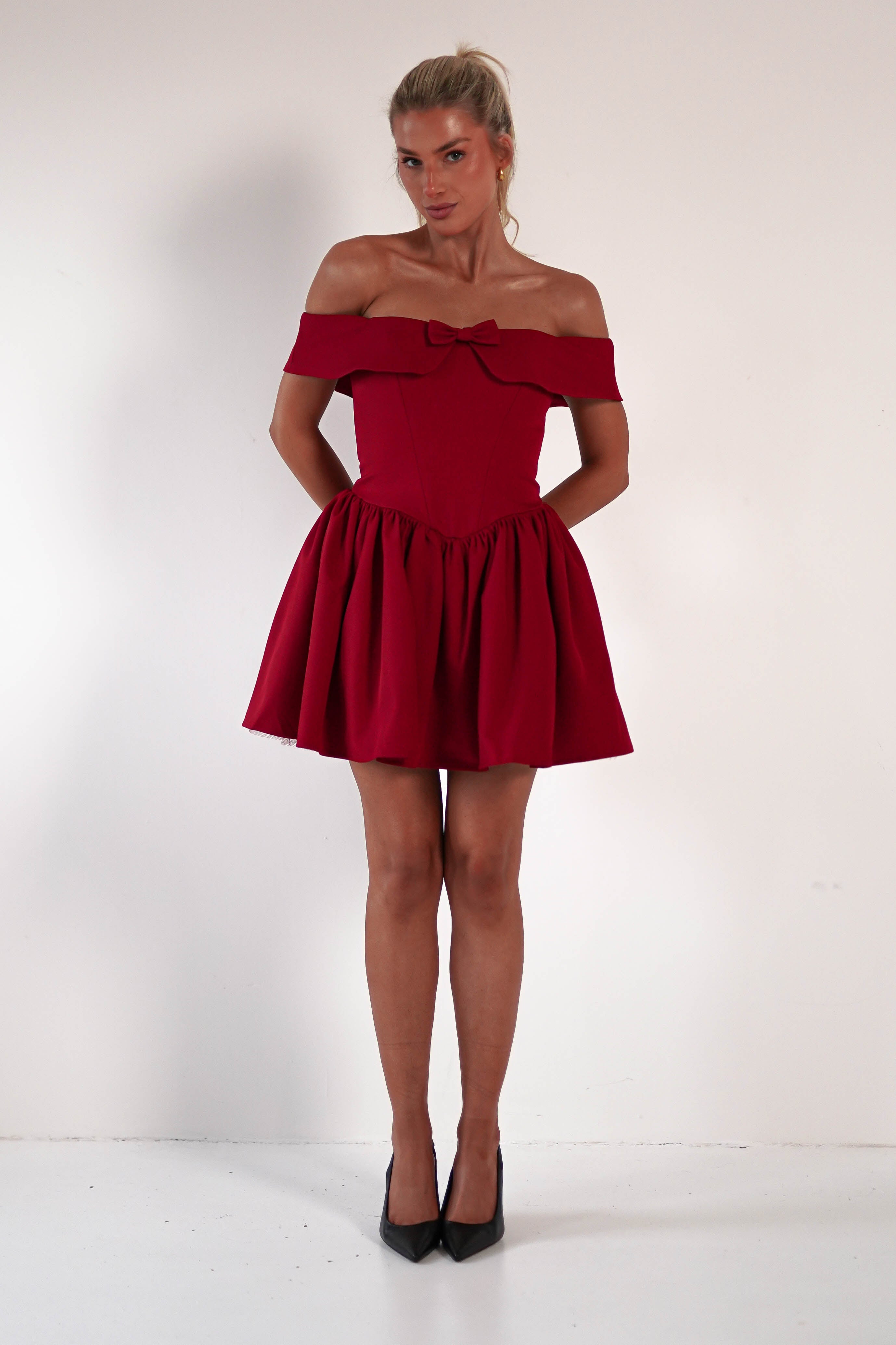 Charlotte Corset Bow Mini Dress | Dark Red | Oh Hello Clothing | XS (6)