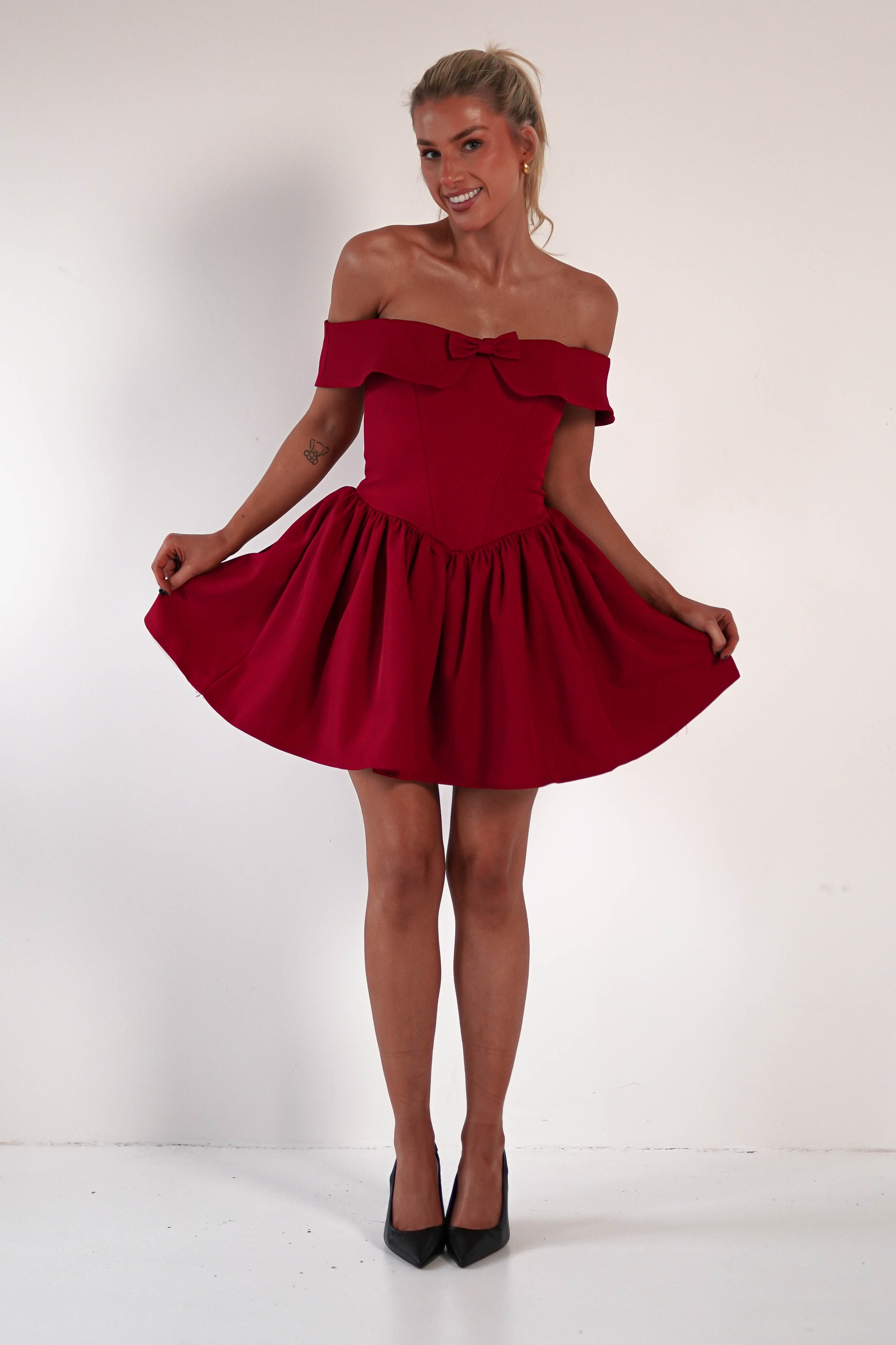 Charlotte Corset Bow Mini Dress | Dark Red | Oh Hello Clothing | XS (6)