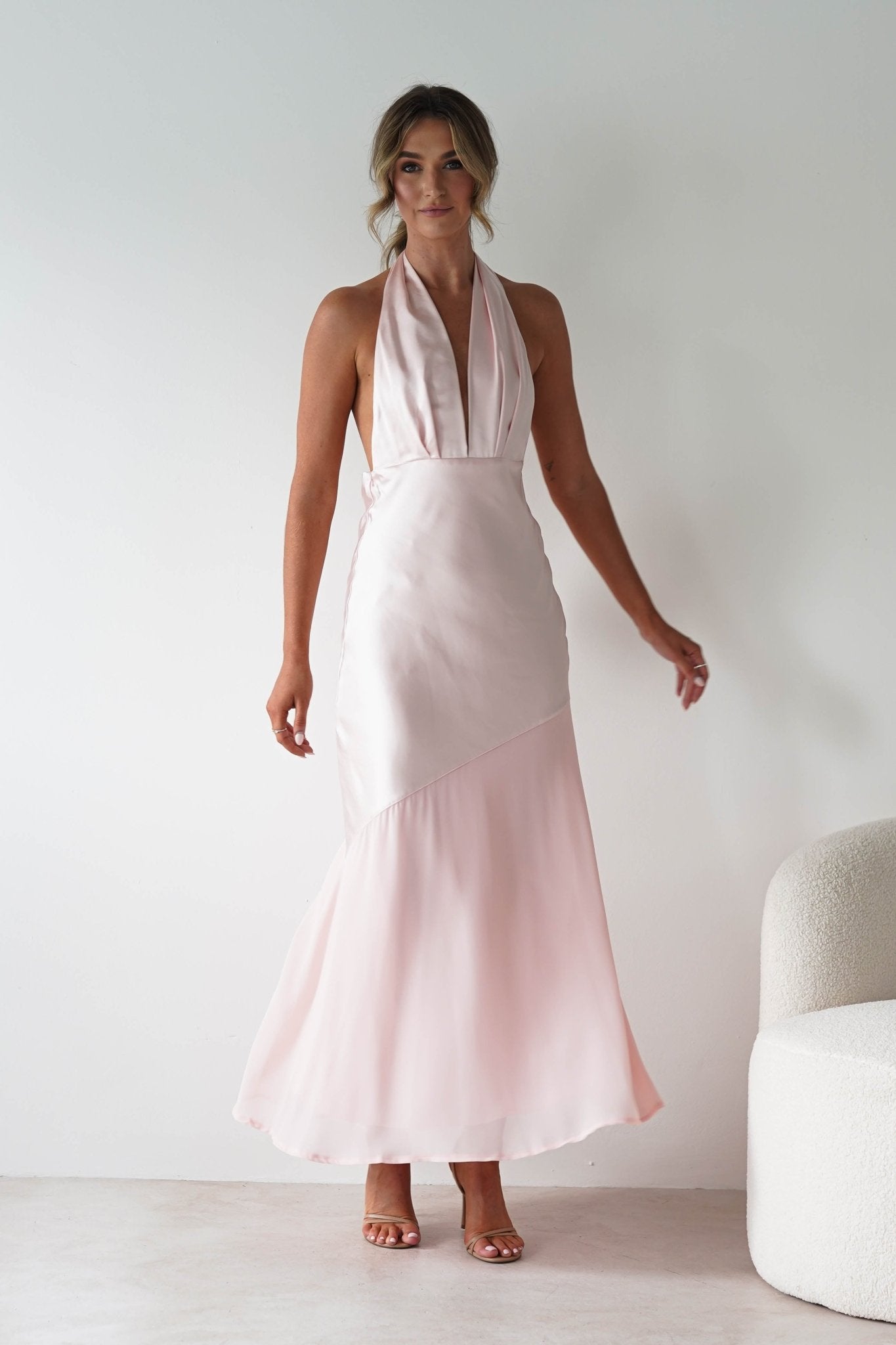 Cheree Silky Halterneck Maxi Dress | Pink | Oh Hello Clothing | XS (6)