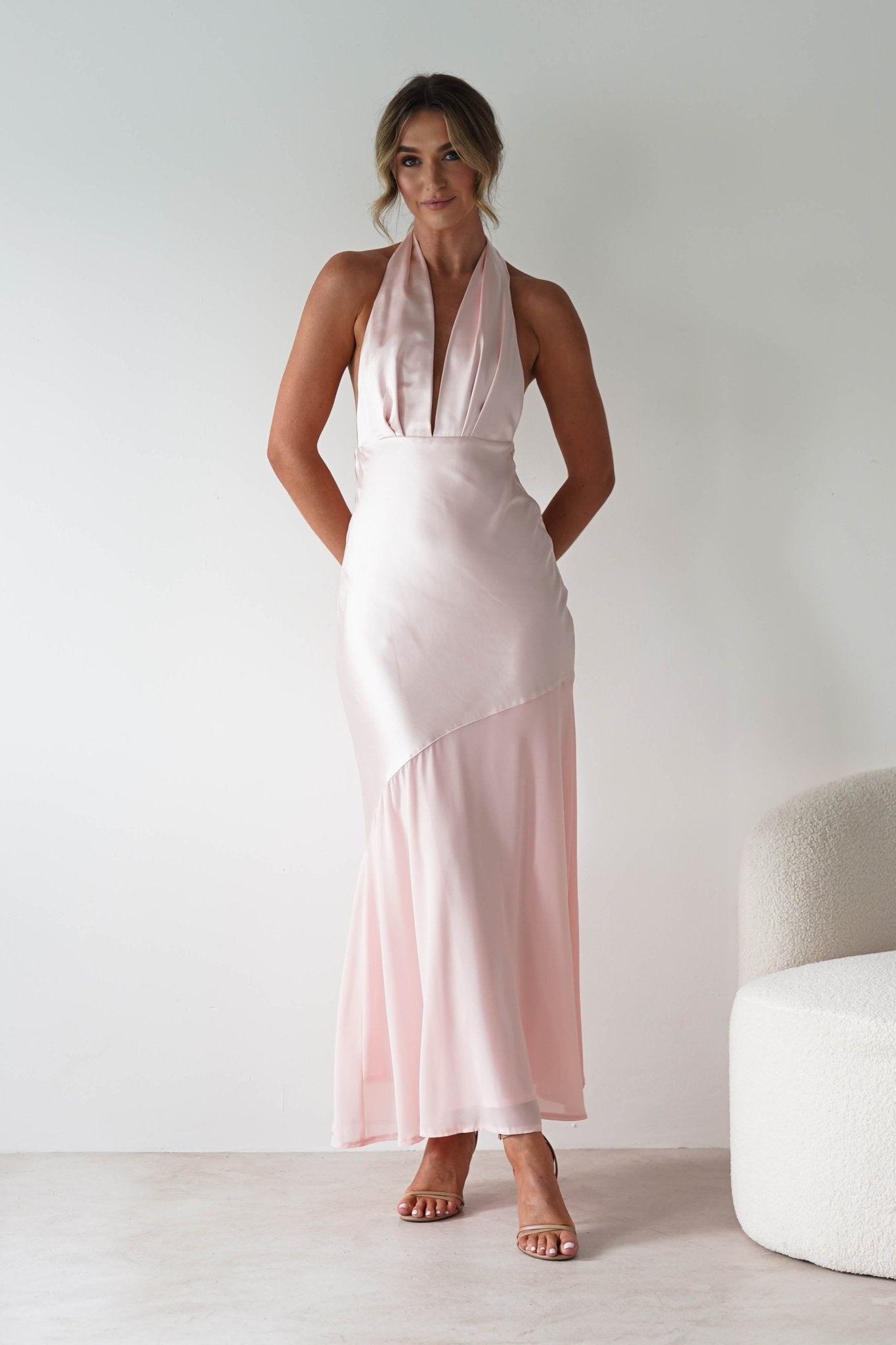 Cheree Silky Halterneck Maxi Dress | Pink | Oh Hello Clothing | XS (6)