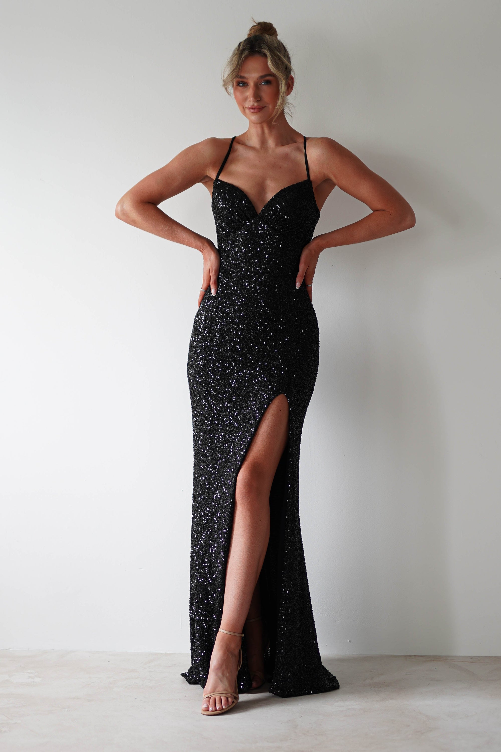 Clarisse Bodycon Sequin Gown | Black - Oh Hello Clothing