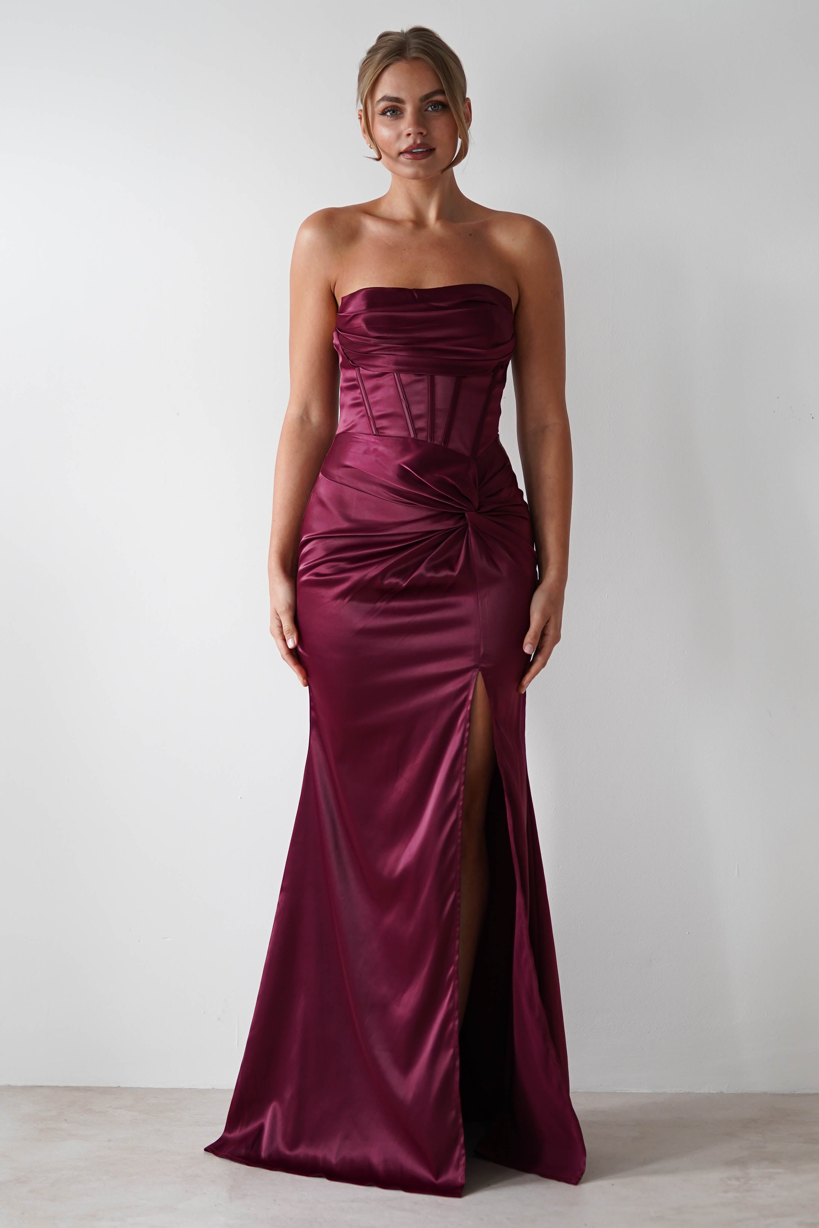 Clydee Soft Corset Maxi Gown | Burgundy - Oh Hello Clothing