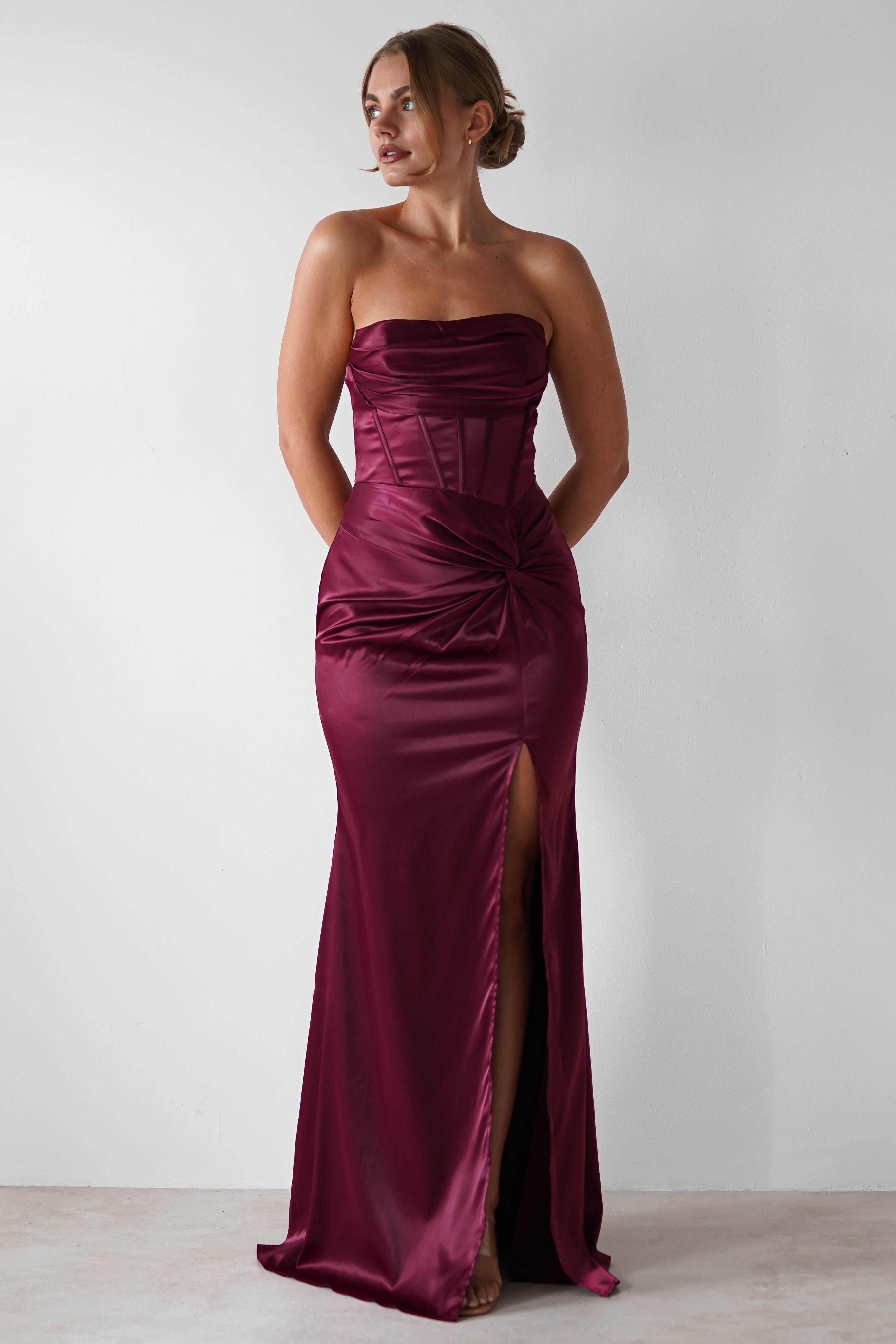 Clydee Soft Corset Maxi Gown | Burgundy - Oh Hello Clothing