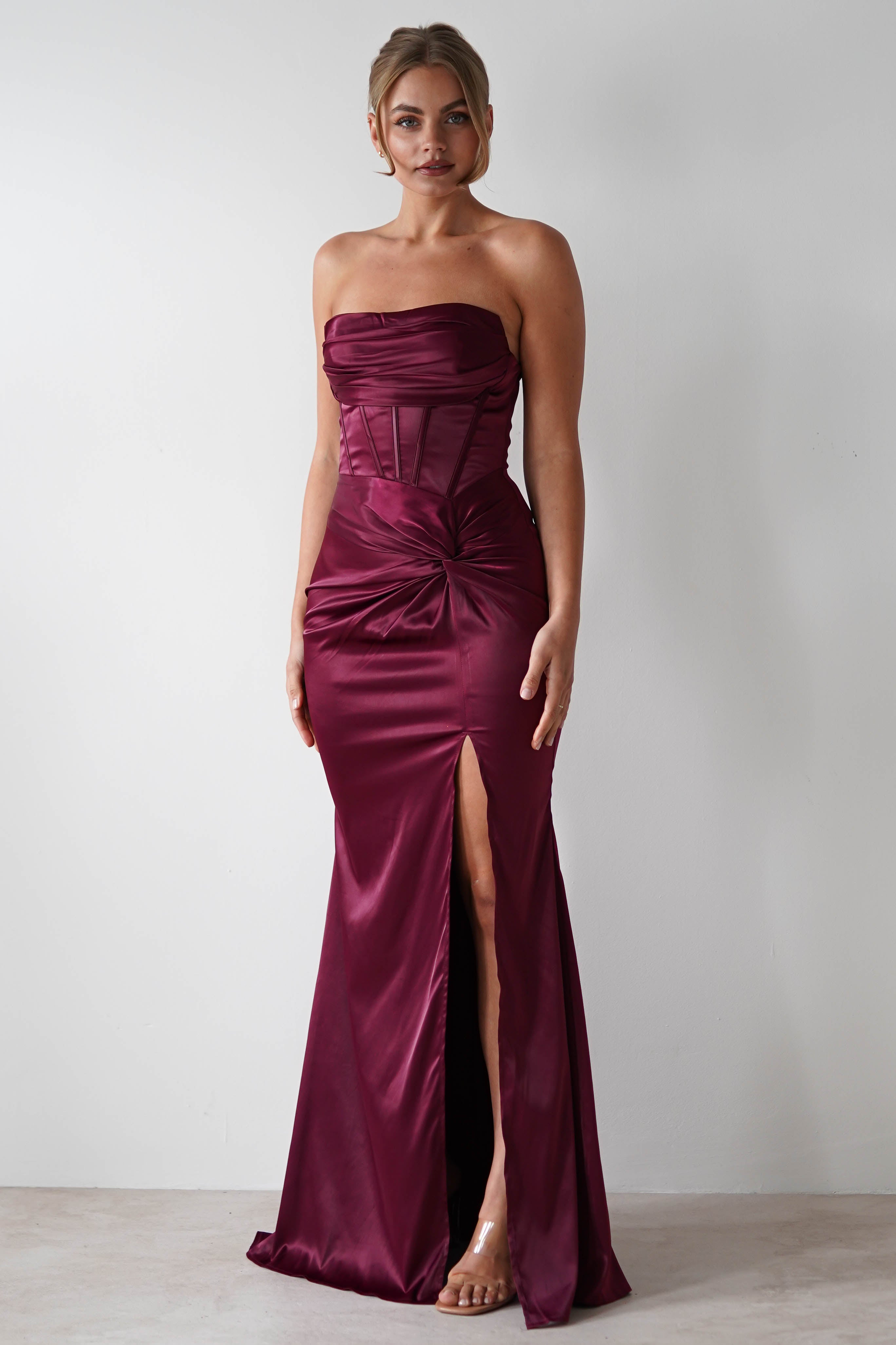 Clydee Soft Corset Maxi Gown | Burgundy - Oh Hello Clothing