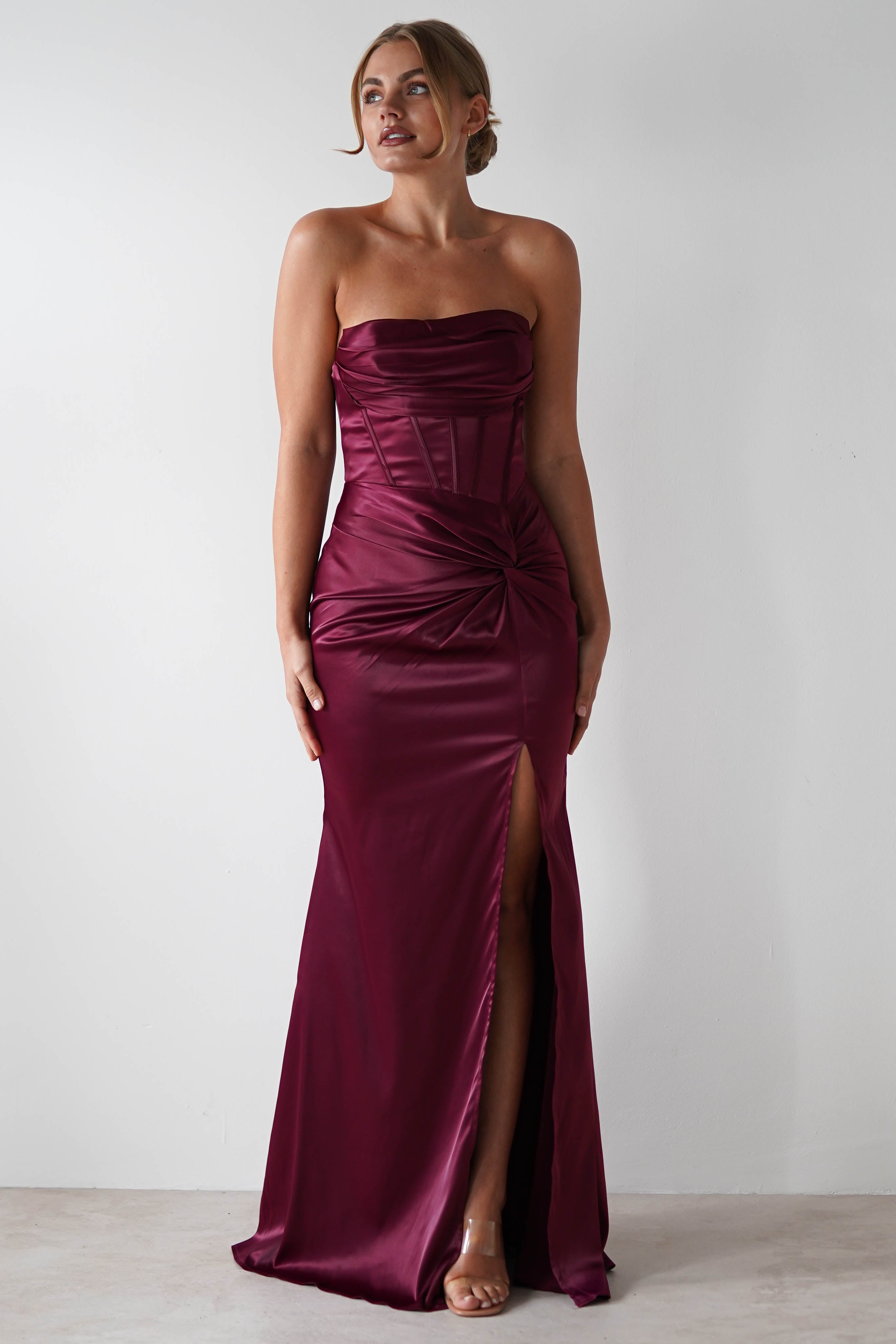 Clydee Soft Corset Maxi Gown | Burgundy - Oh Hello Clothing