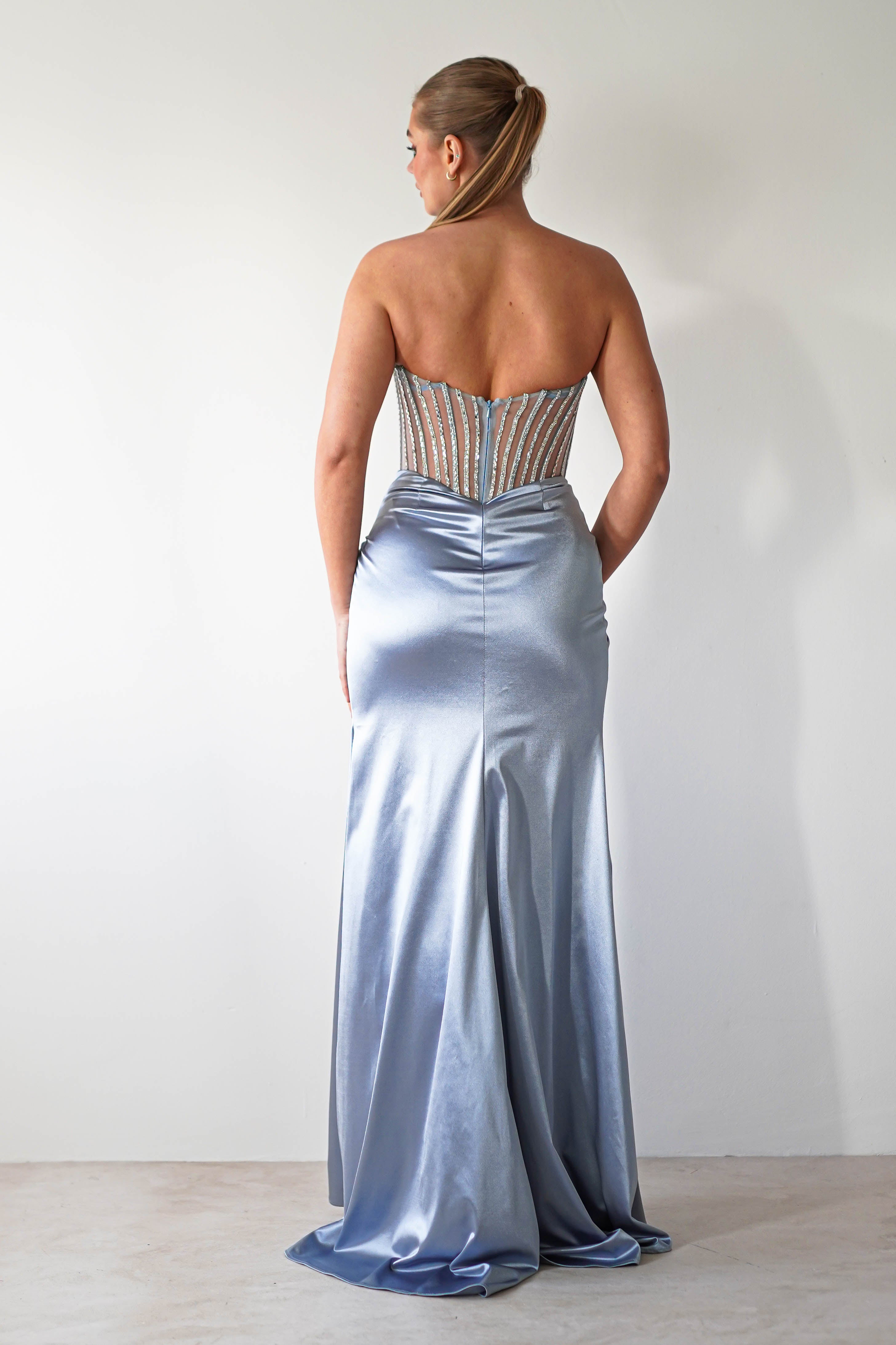 Crystal Bodycon Embellished Gown | Blue