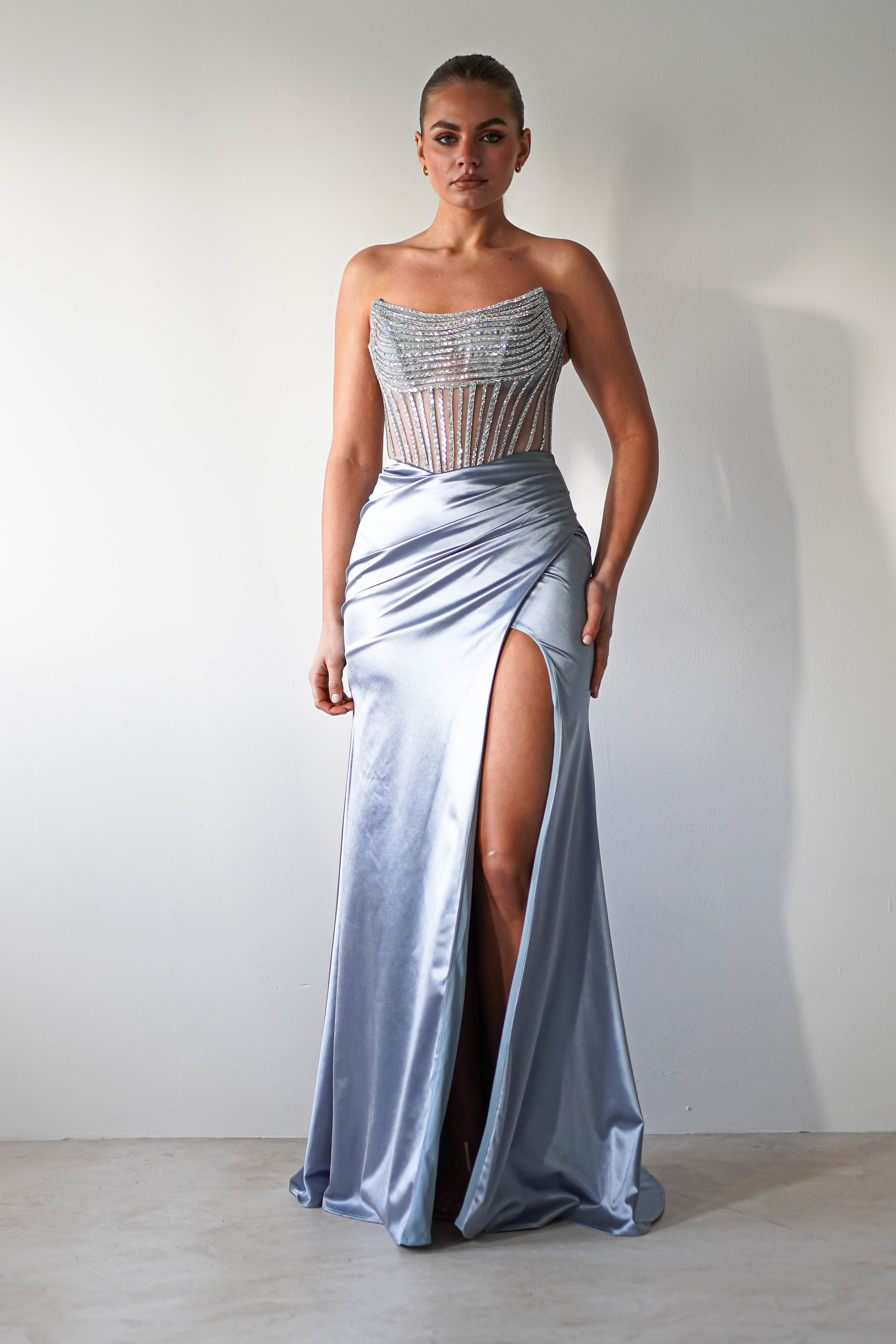 Crystal Bodycon Embellished Gown | Blue