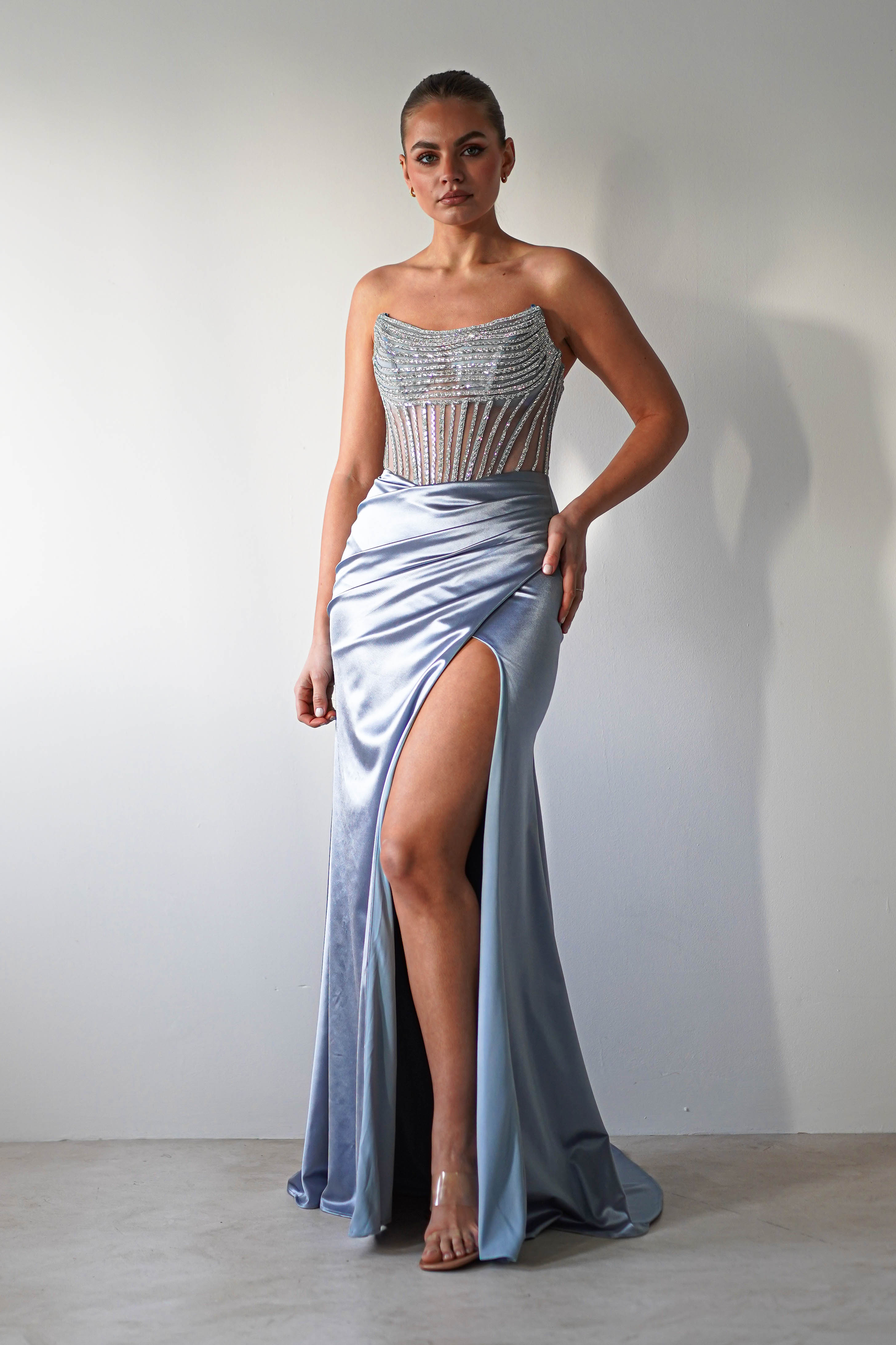 Crystal Bodycon Embellished Gown | Blue