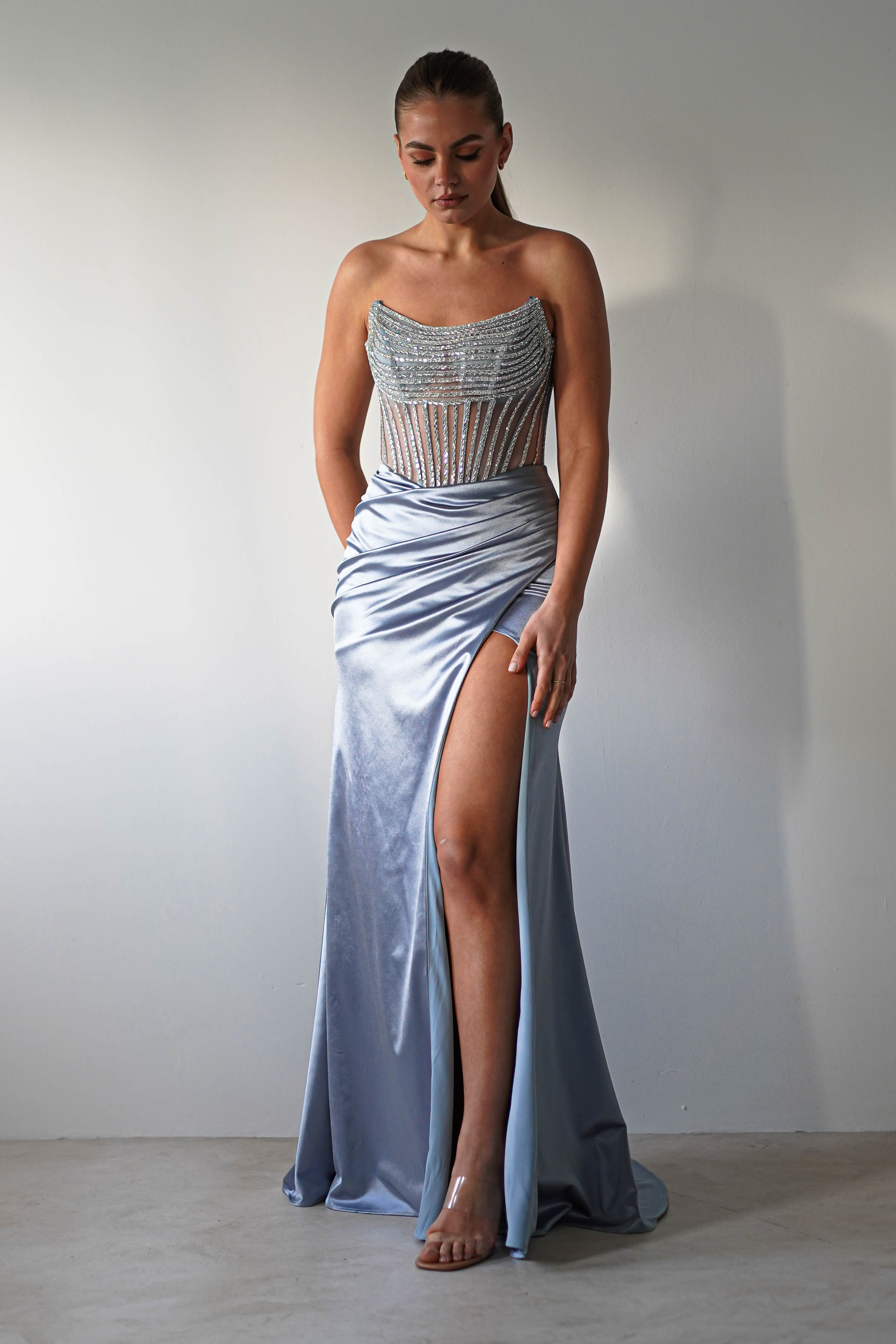 Crystal Bodycon Embellished Gown | Blue
