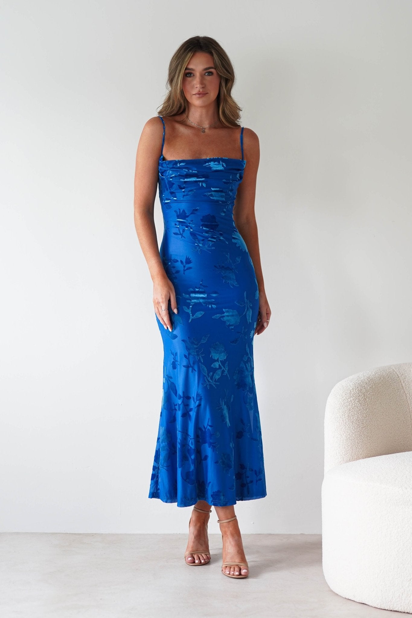 Dahlia Floral Jacquard Maxi Dress | Royal Blue | Oh Hello Clothing | XS (6)