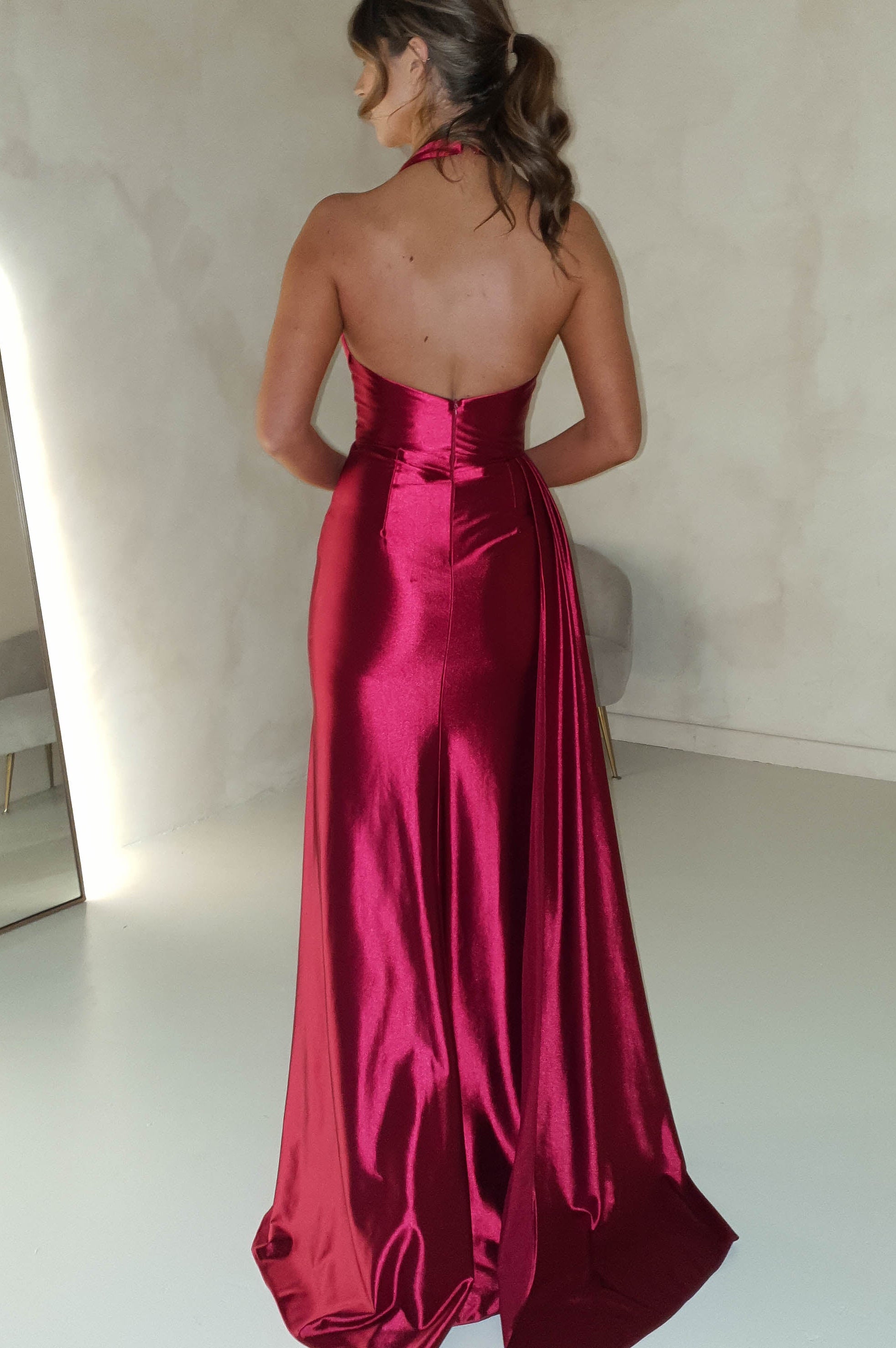 Daniella Halterneck Gown | Berry Red - Oh Hello Clothing