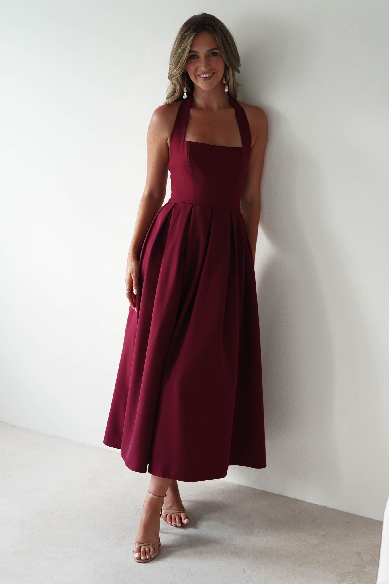 Daria Halter Neck Midi Dress | Wine | Oh Hello Clothing | XS (6)
