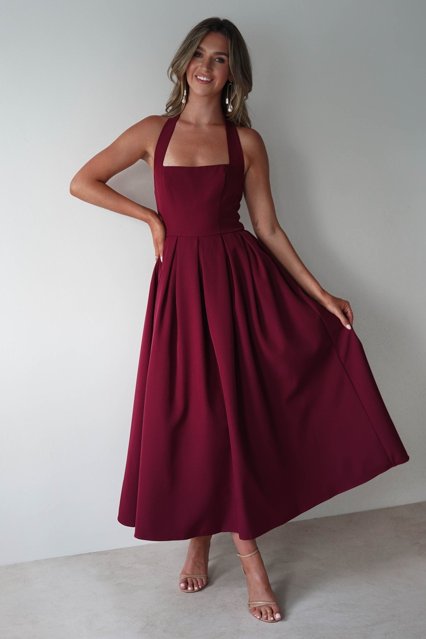 Daria Halter Neck Midi Dress | Wine | Oh Hello Clothing | XS (6)