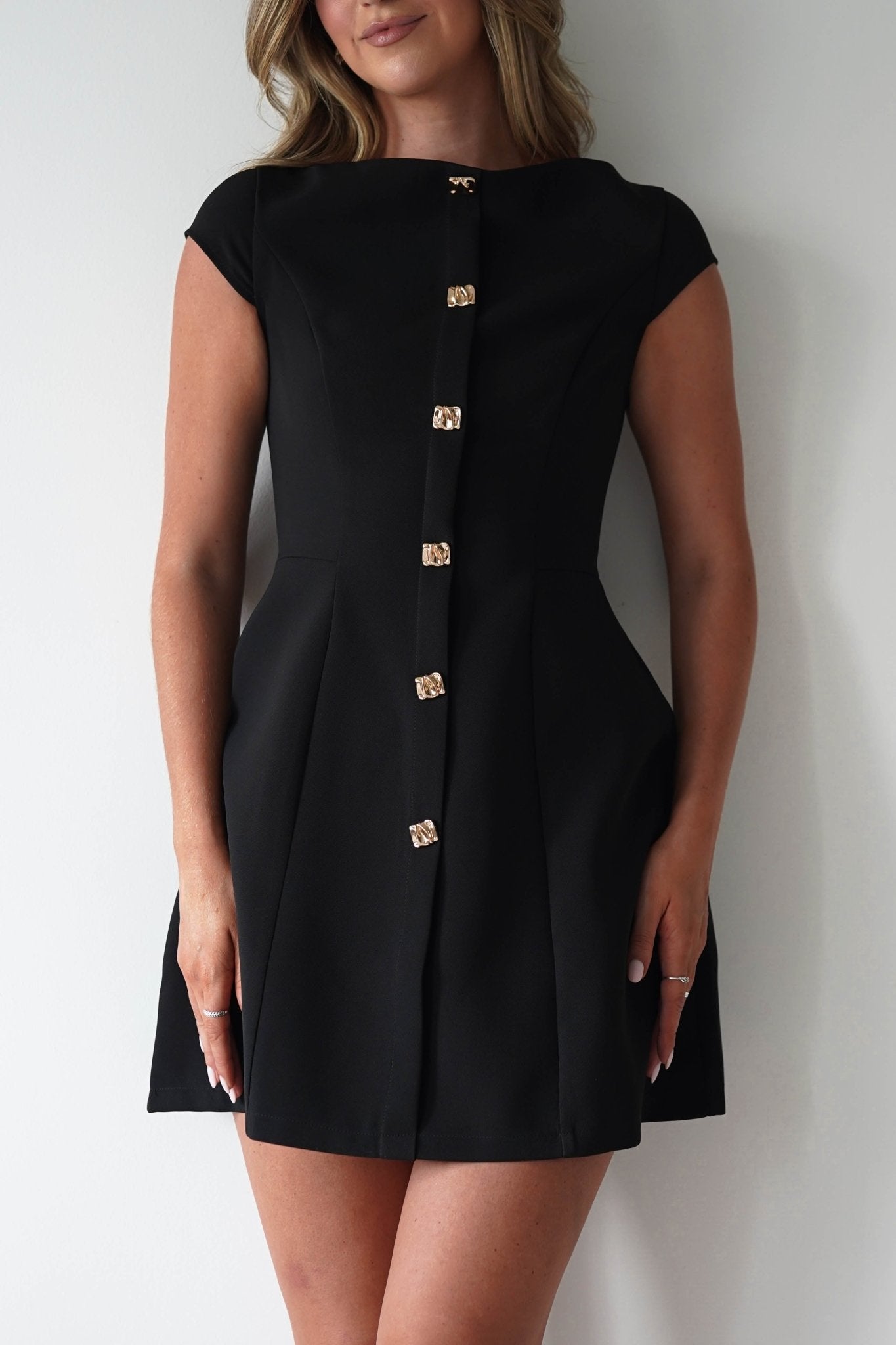 Desiree Cap Sleeve Mini Dress | Black | Oh Hello Clothing | XS (6)