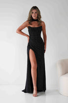 Diana Draped Strapless Rhinestone Gown | Black | Oh Hello Clothing | XS (6)