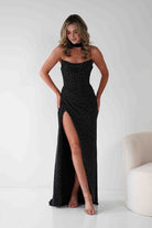 Diana Draped Strapless Rhinestone Gown | Black | Oh Hello Clothing | XS (6)