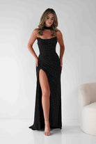 Diana Draped Strapless Rhinestone Gown | Black | Oh Hello Clothing | XS (6)