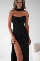 Diana Draped Strapless Rhinestone Gown | Black | Oh Hello Clothing | XS (6)