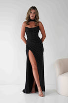 Diana Draped Strapless Rhinestone Gown | Black | Oh Hello Clothing | XS (6)