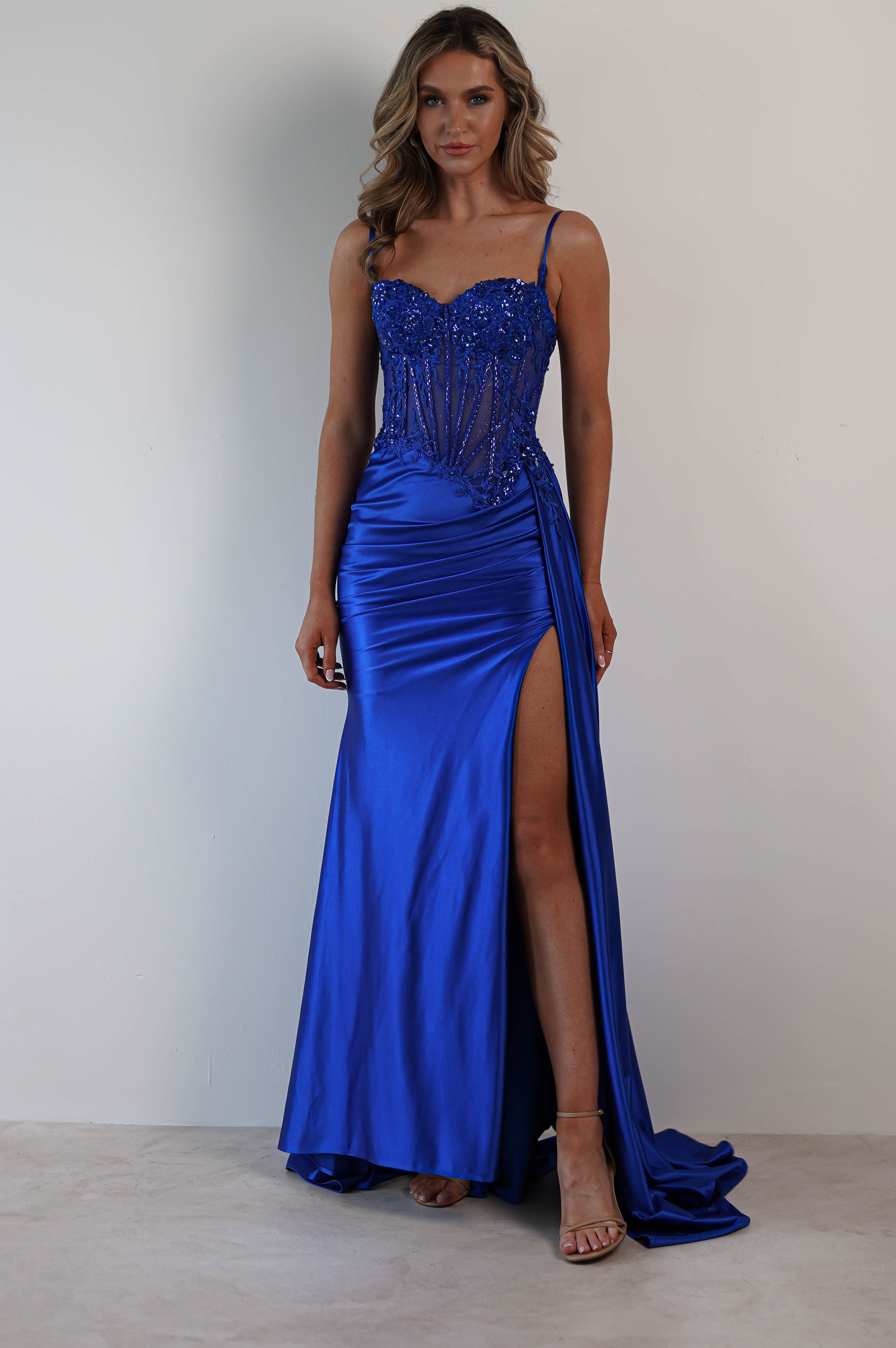Diva Embellished Corset Gown | Royal Blue - Oh Hello Clothing