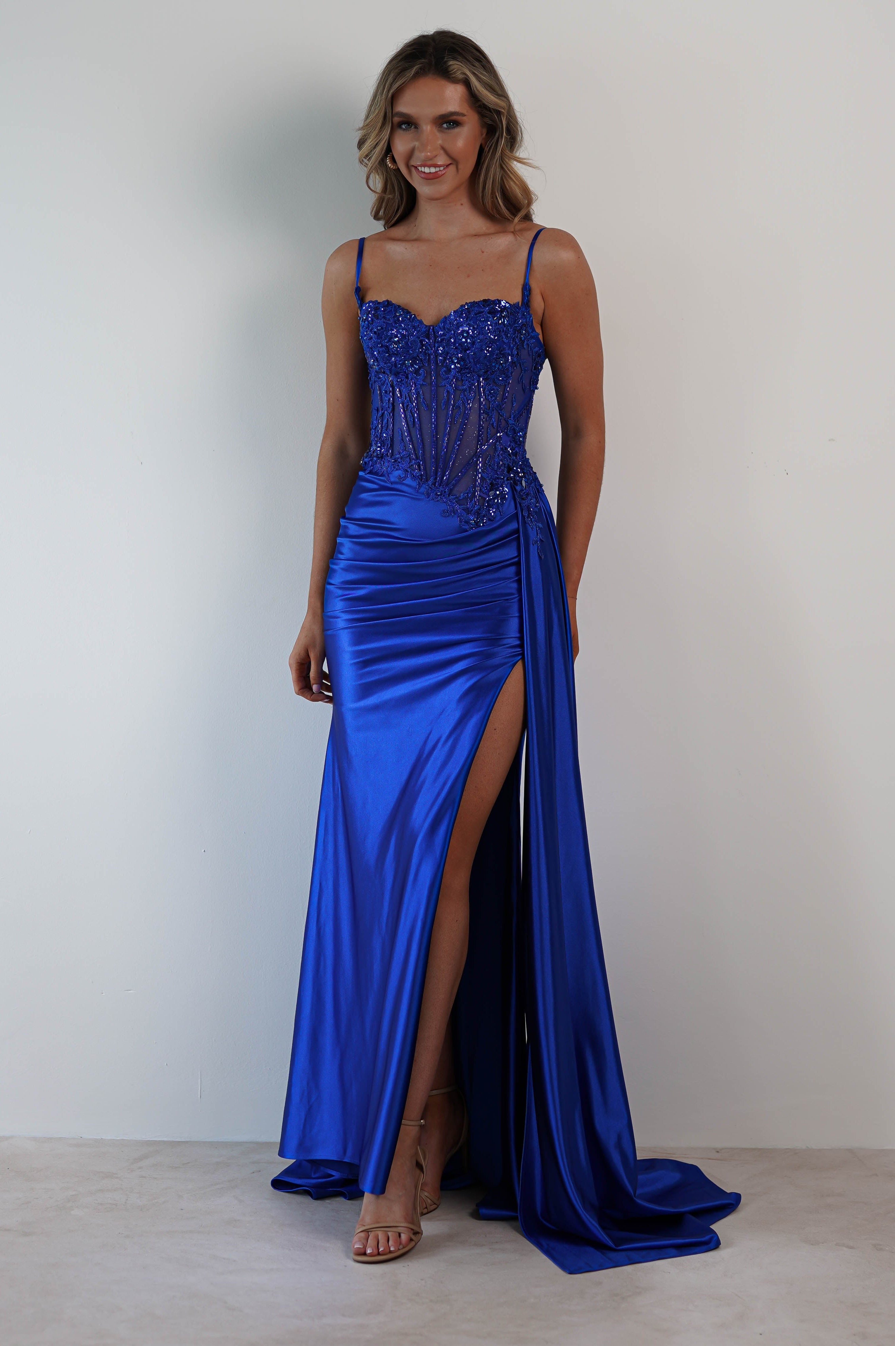 Diva Embellished Corset Gown | Royal Blue - Oh Hello Clothing