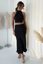 Imogen Satin Maxi Skirt | Black - Oh Hello Clothing