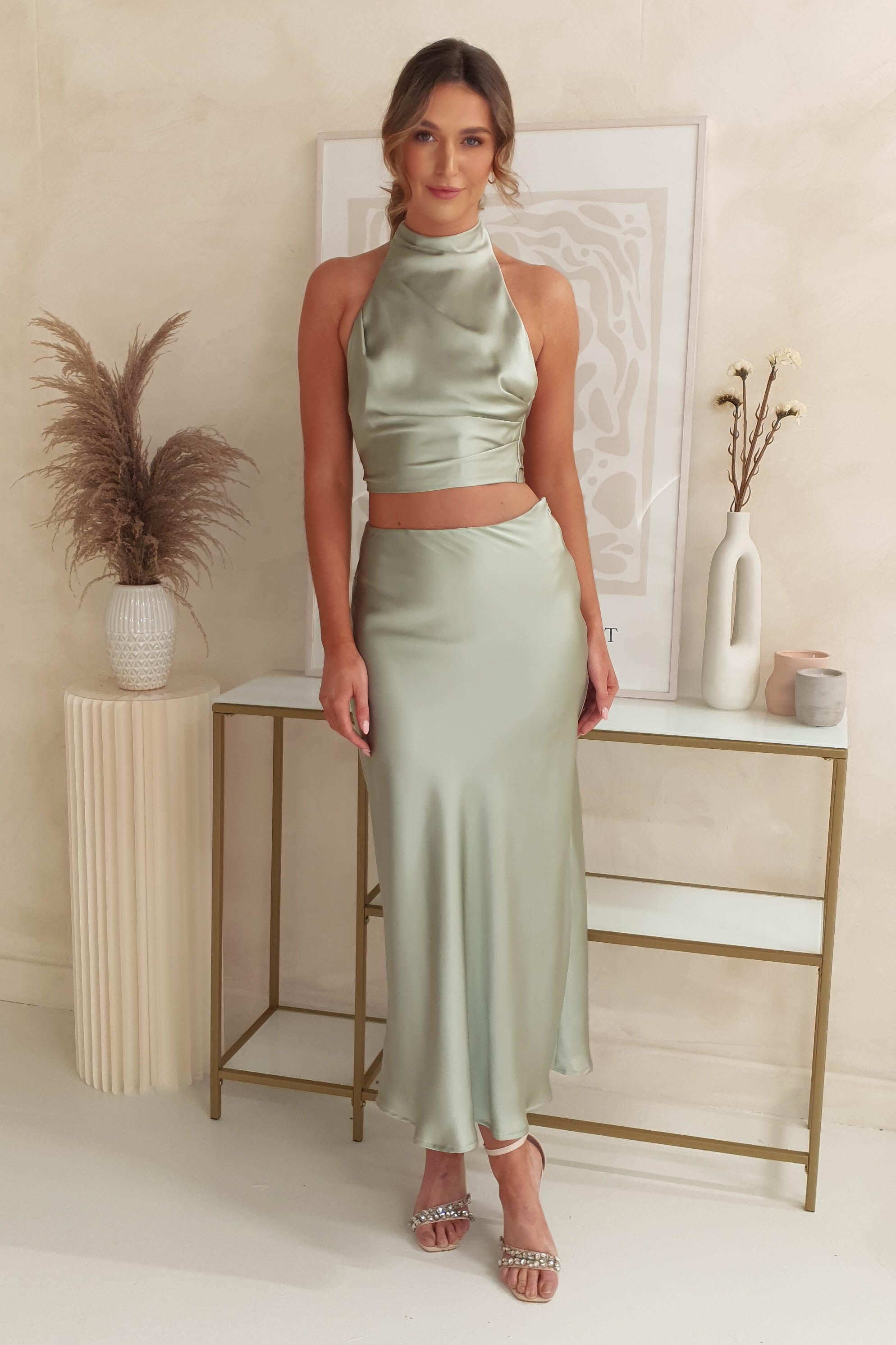Imogen Satin Maxi Skirt | Sage - Oh Hello Clothing